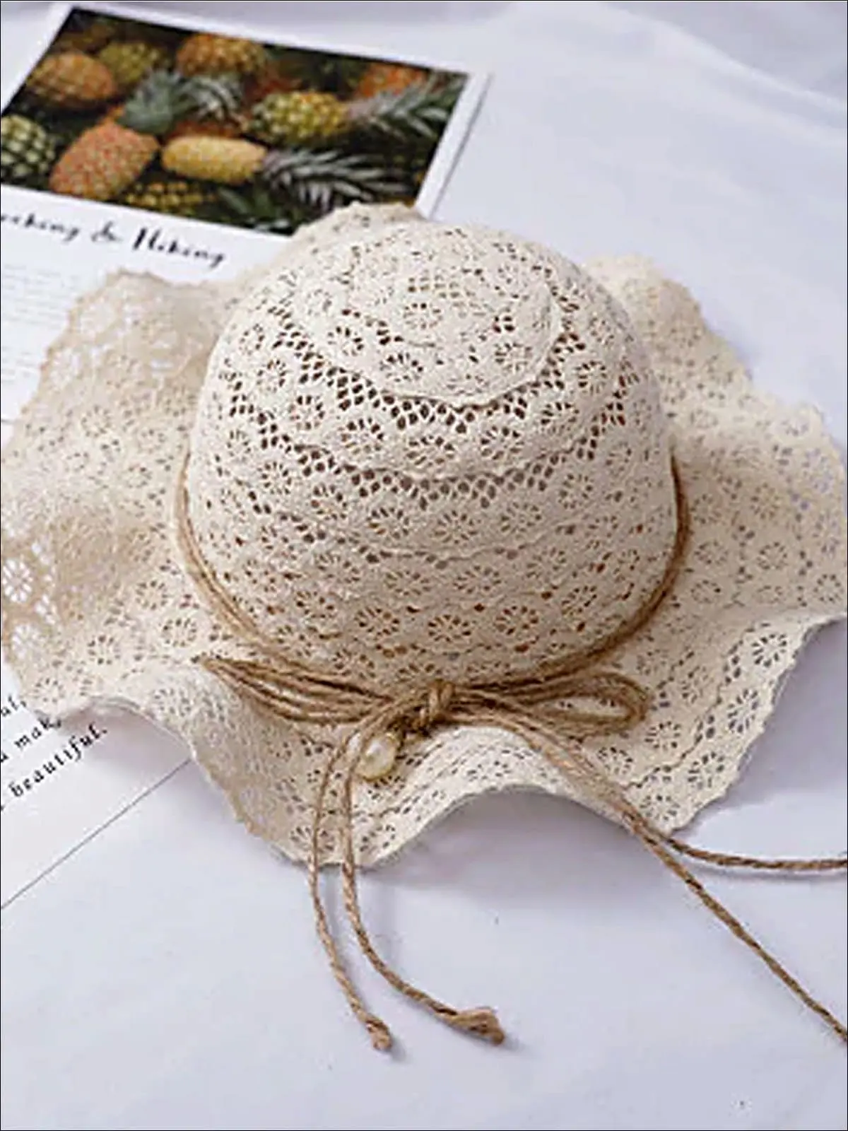 Girls Boho Floppy Straw Hat With Pearl Embellishment - Image 3