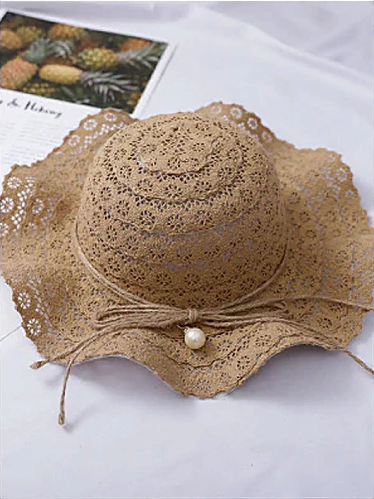 Girls Boho Floppy Straw Hat With Pearl Embellishment - Image 4
