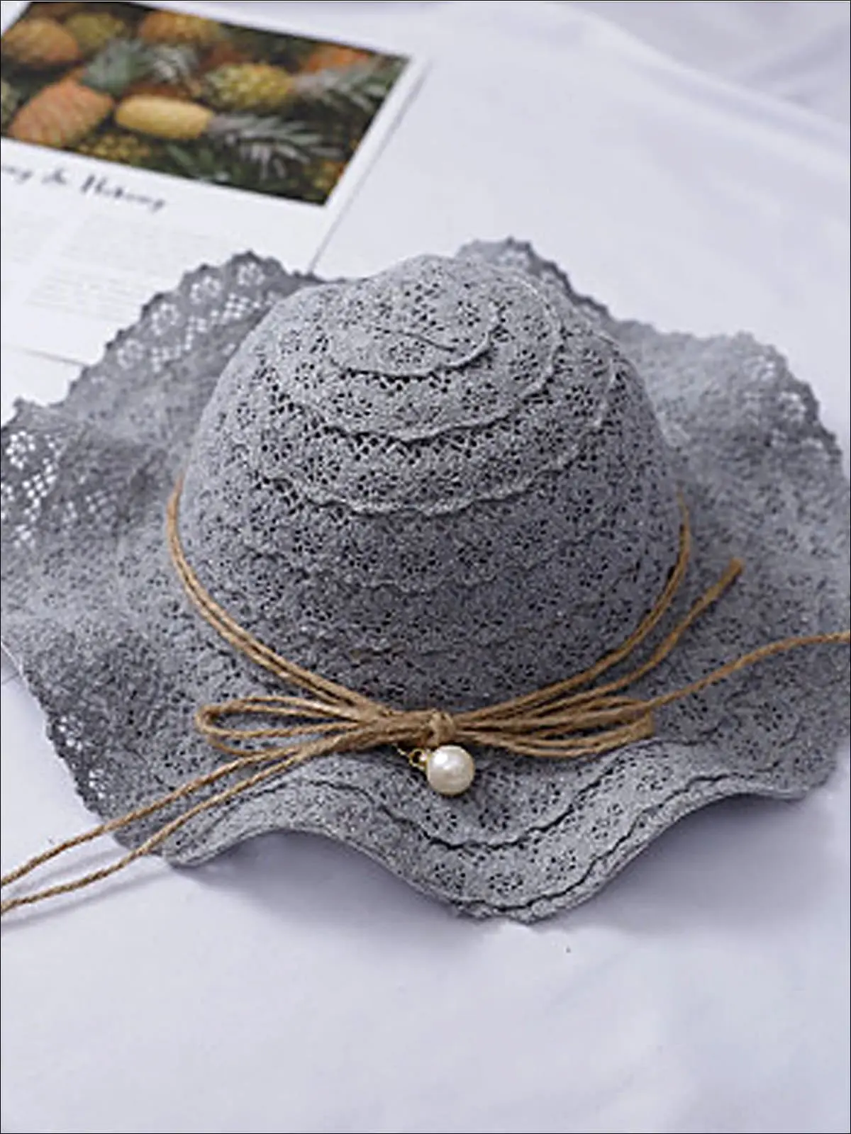 Girls Boho Floppy Straw Hat With Pearl Embellishment - Image 5
