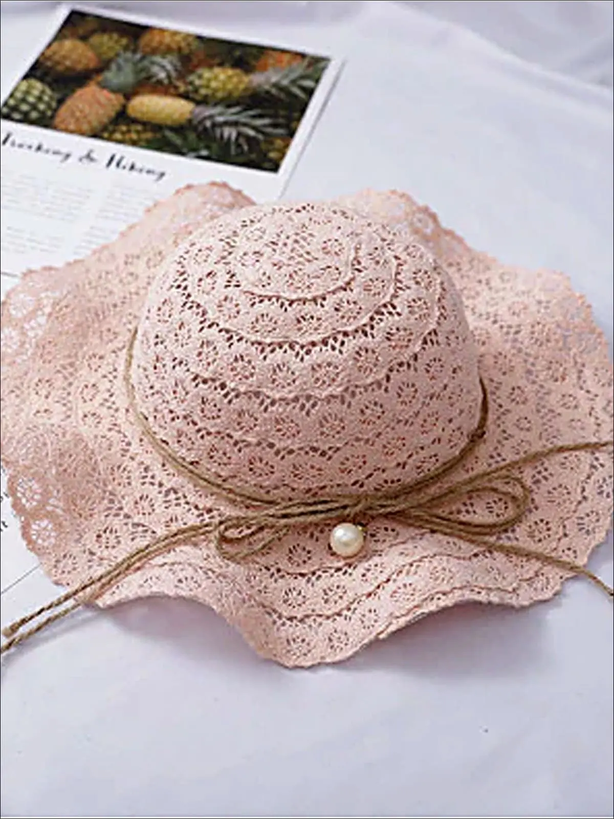 Girls Boho Floppy Straw Hat With Pearl Embellishment - Image 6