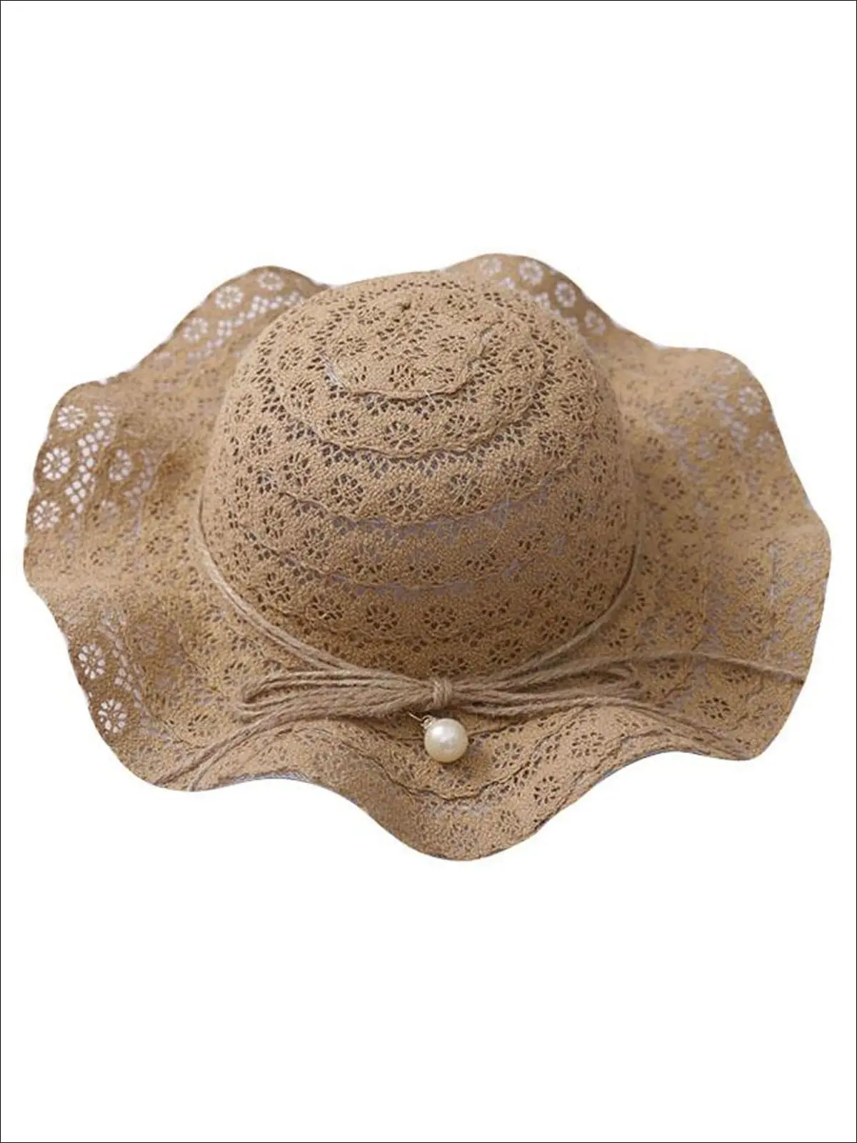 Girls Boho Floppy Straw Hat With Pearl Embellishment - Image 7