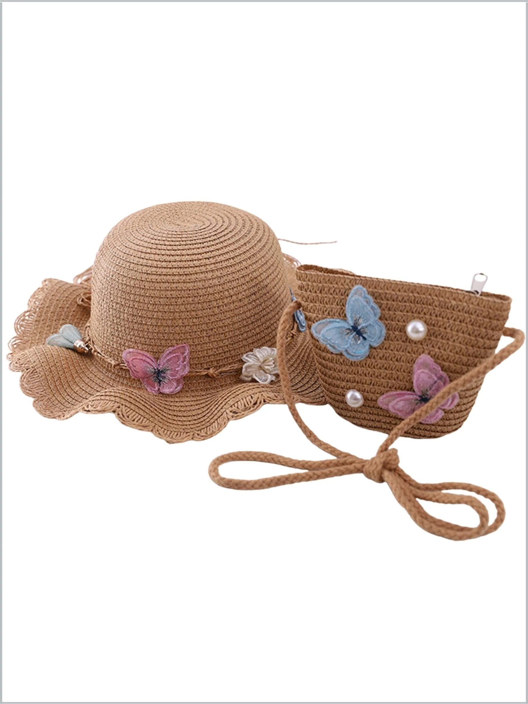 Girls Boho Butterfly Straw Hat and Purse Set - Image 3