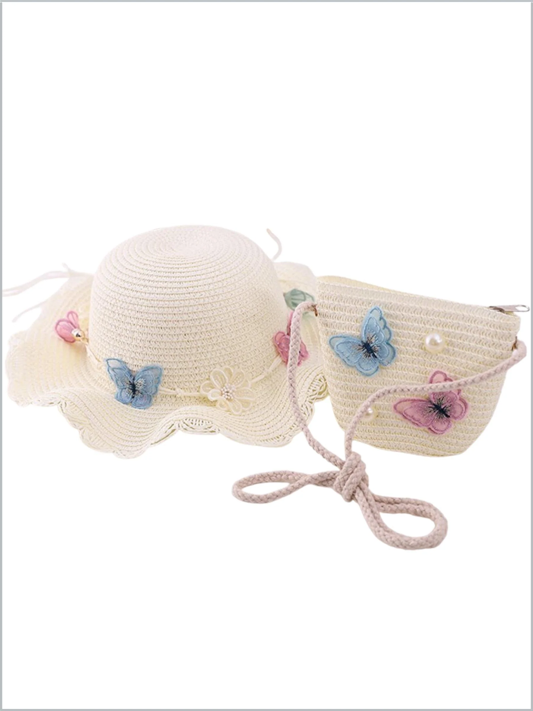 Girls Boho Butterfly Straw Hat and Purse Set - Image 4