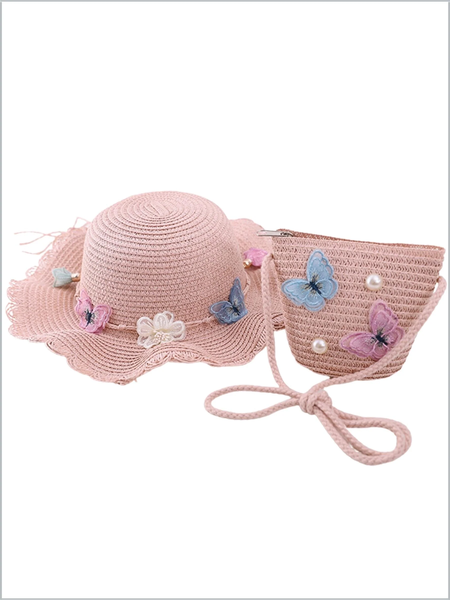 Girls Boho Butterfly Straw Hat and Purse Set - Image 5