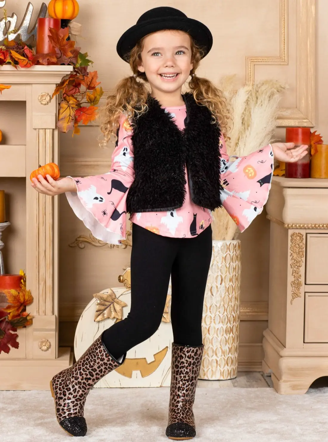 UnBOOlieveable Tunic, Faux Fur Vest and Legging Set - Image 2
