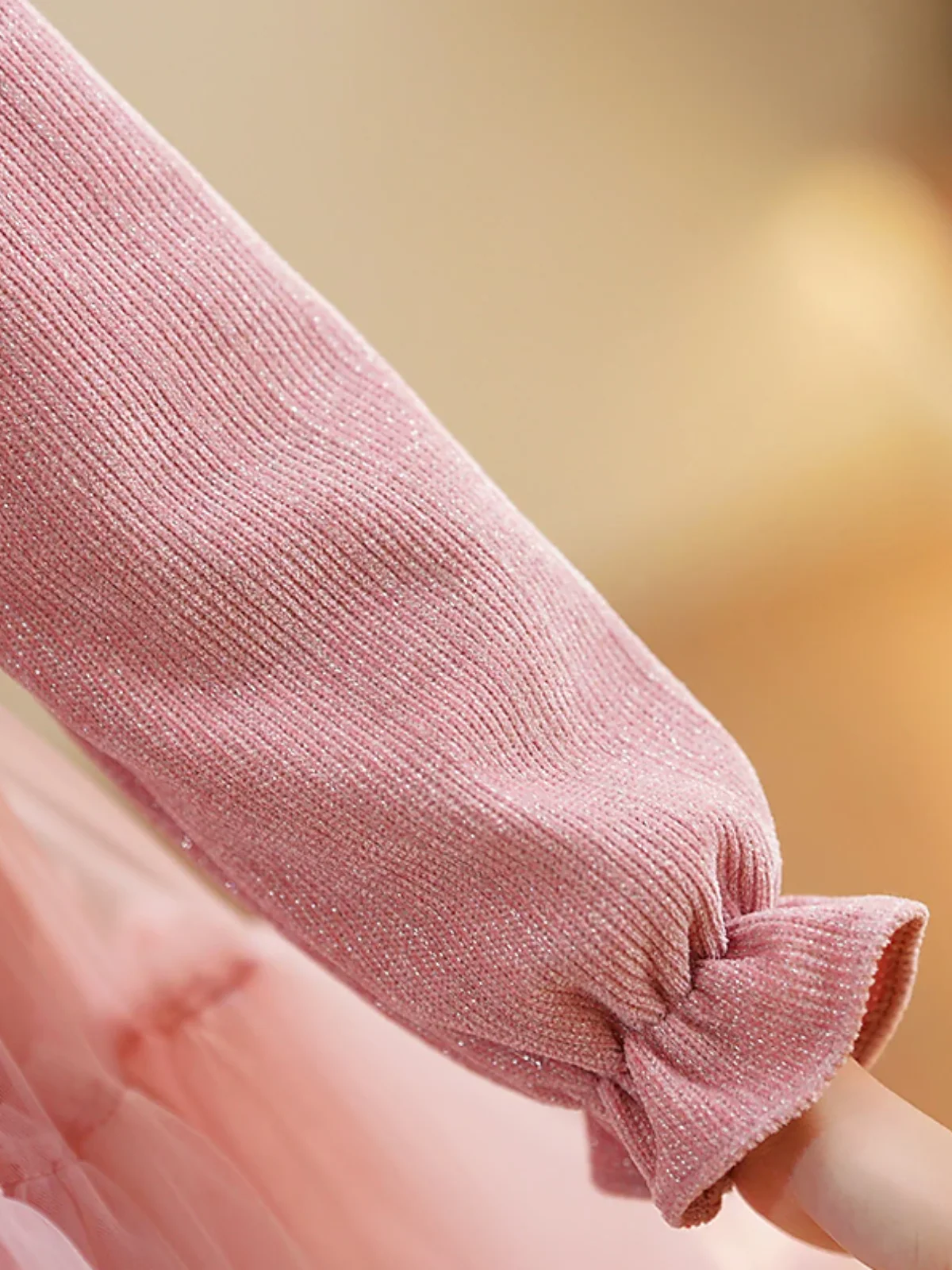 Girls Elegant Fluffy Mesh Dress with Ruffles and Bow Accents - Image 3