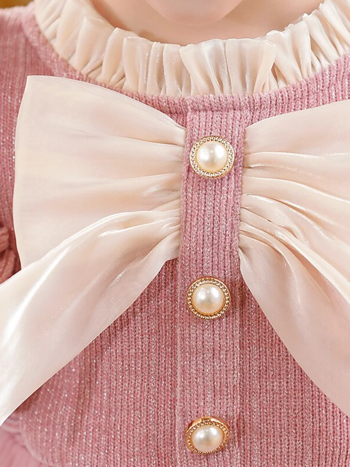 Girls Elegant Fluffy Mesh Dress with Ruffles and Bow Accents - Image 4
