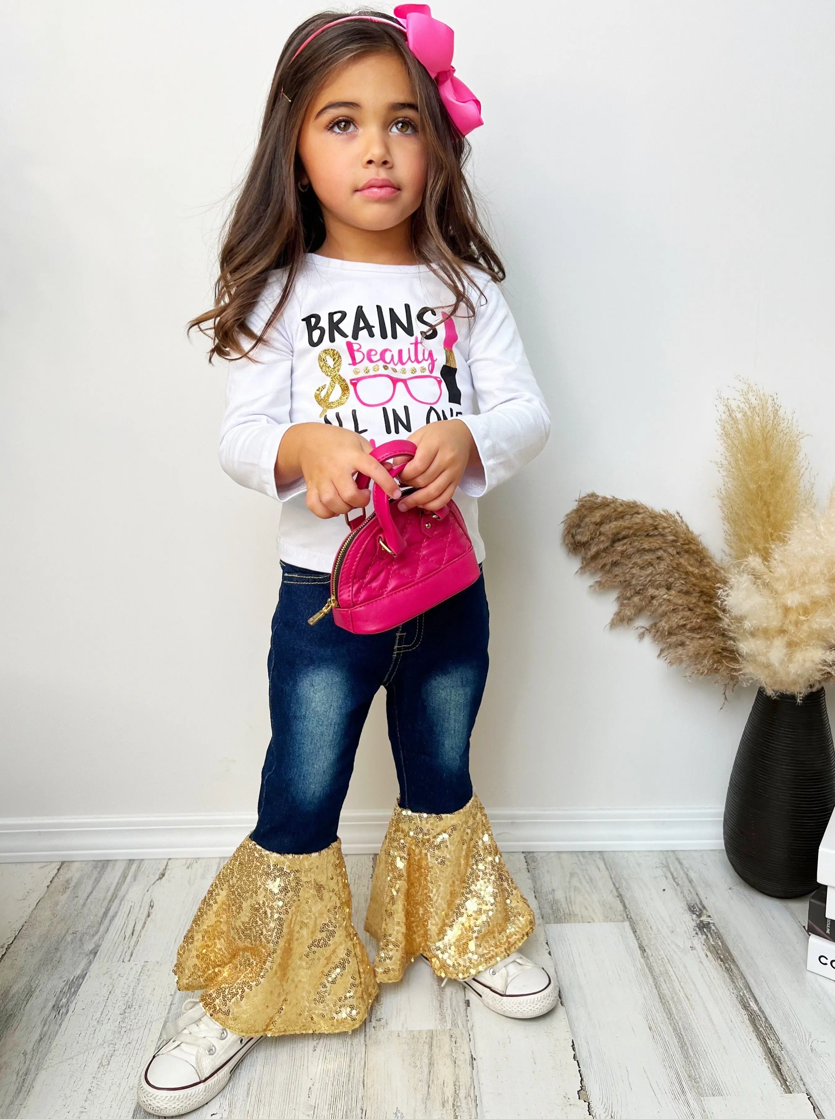 Brains and Beauty Sequin Bell Bottom Jean Set - Image 2