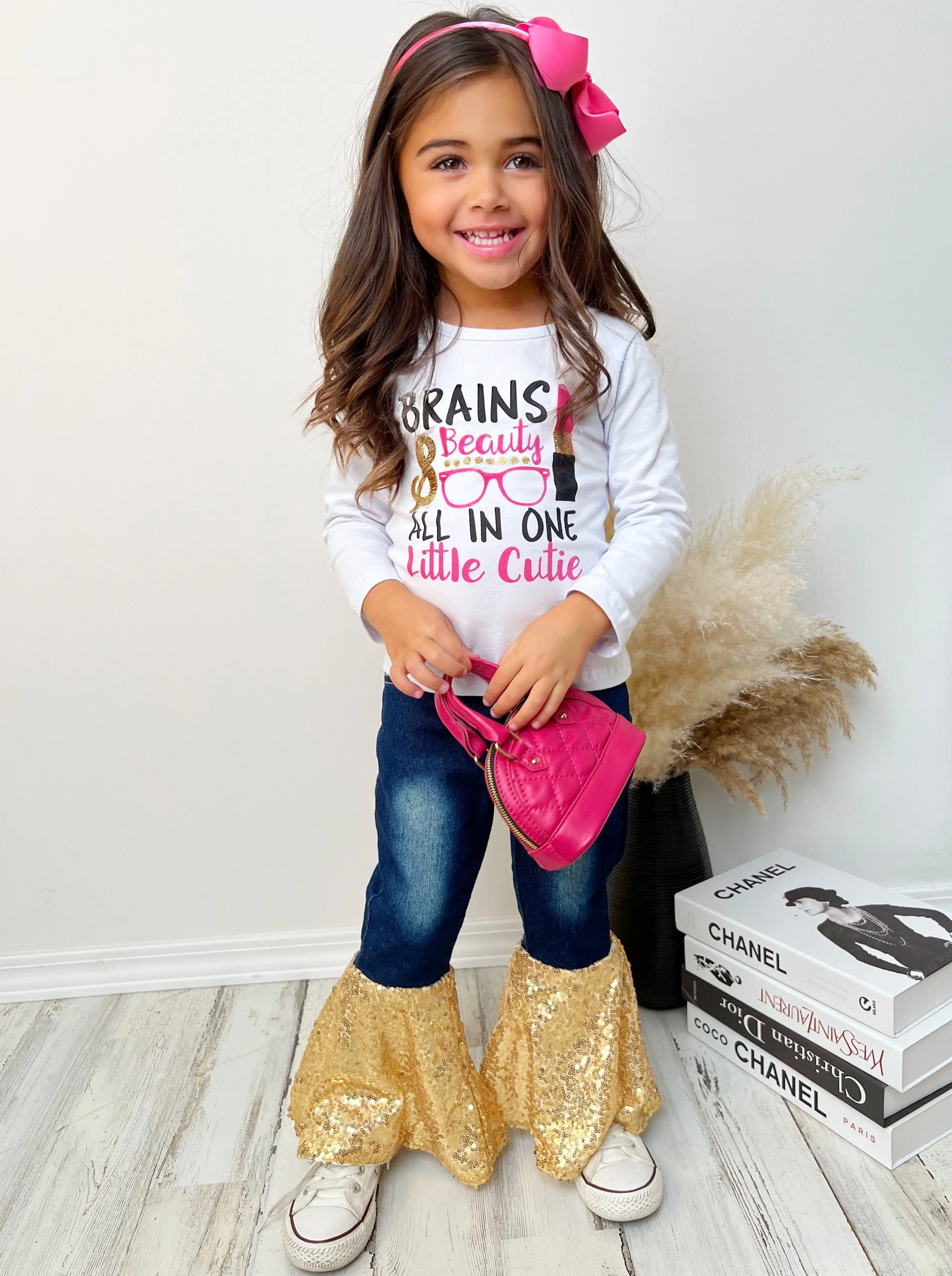 Brains and Beauty Sequin Bell Bottom Jean Set - Image 3