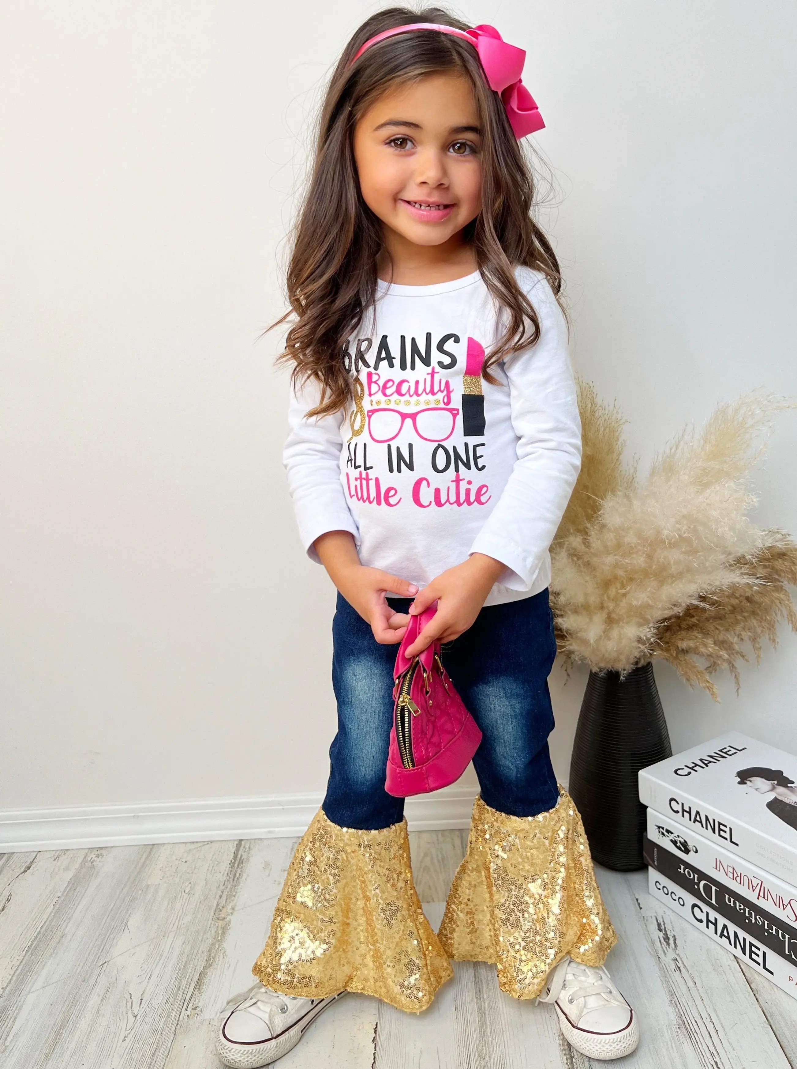 Brains and Beauty Sequin Bell Bottom Jean Set - Image 4