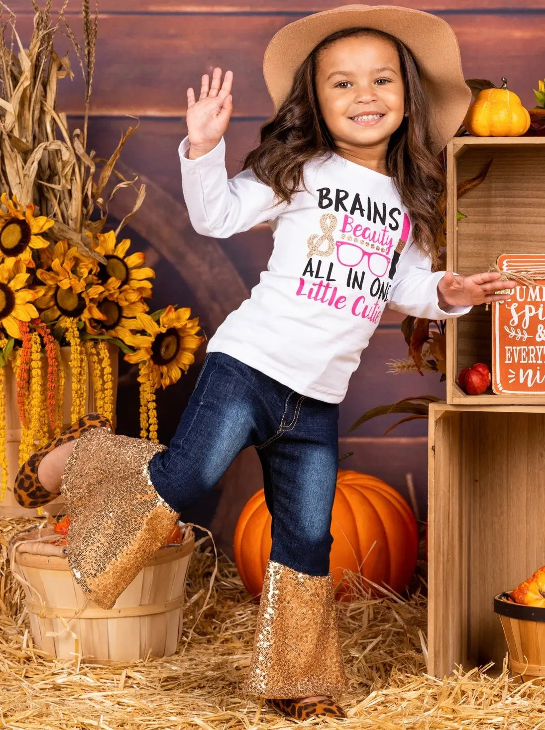 Brains and Beauty Sequin Bell Bottom Jean Set - Image 7