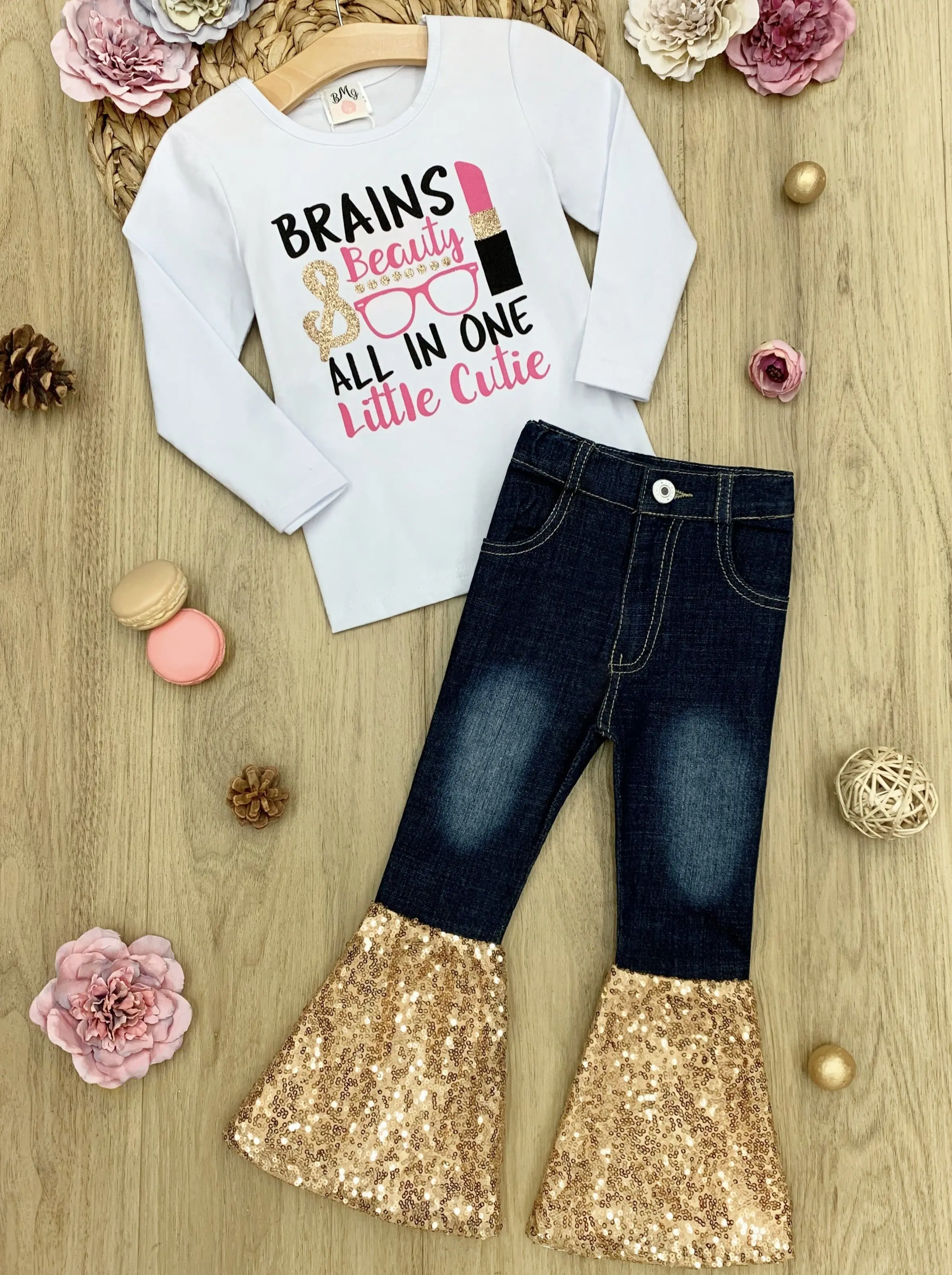 Brains and Beauty Sequin Bell Bottom Jean Set - Image 9