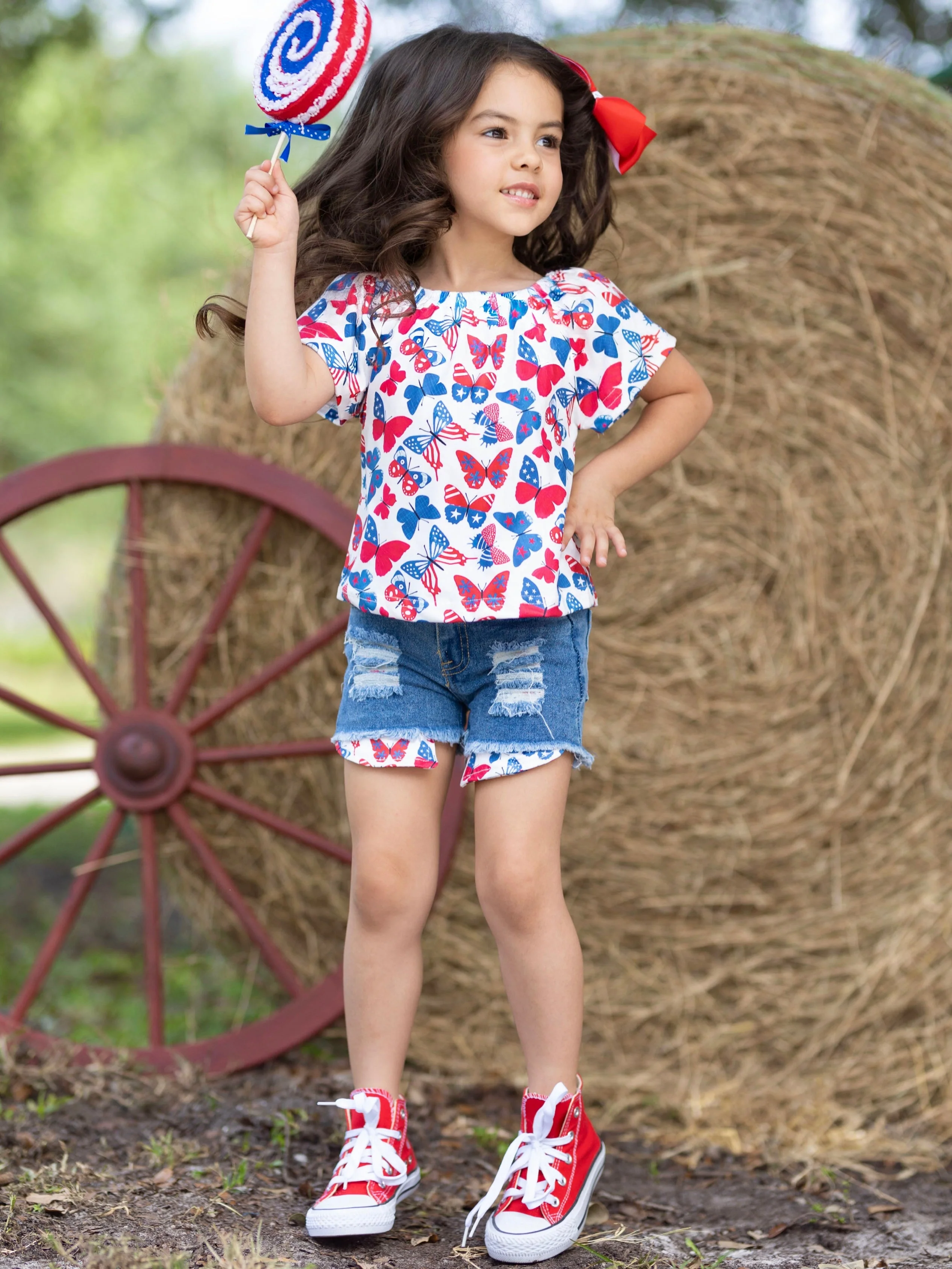 Brave Beautiful Butterfly Denim Shorts Set - Image 2