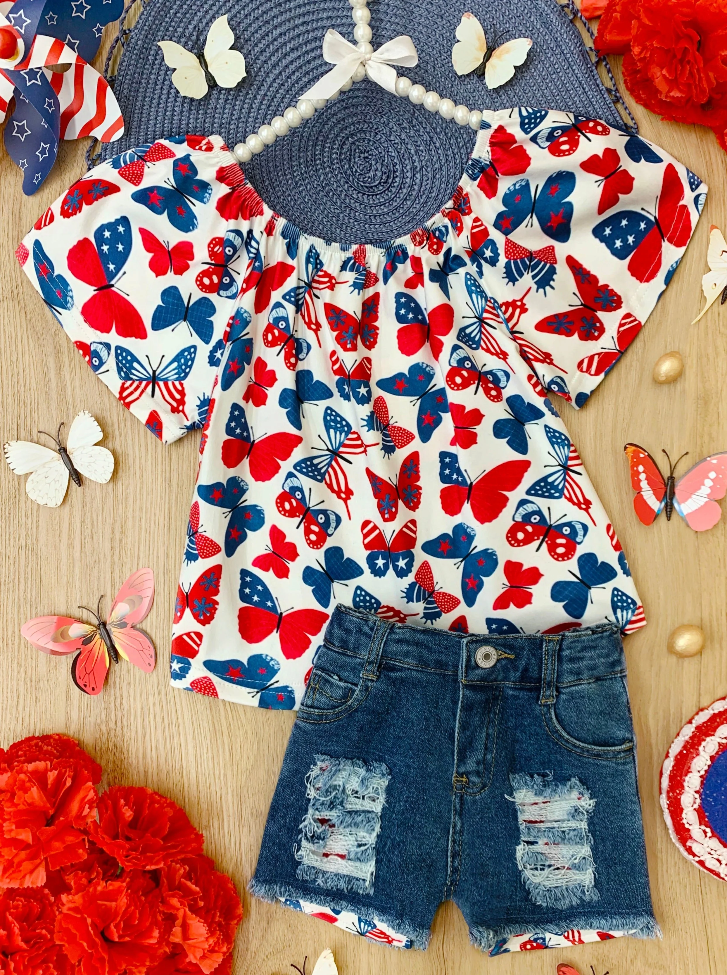 Brave Beautiful Butterfly Denim Shorts Set - Image 4
