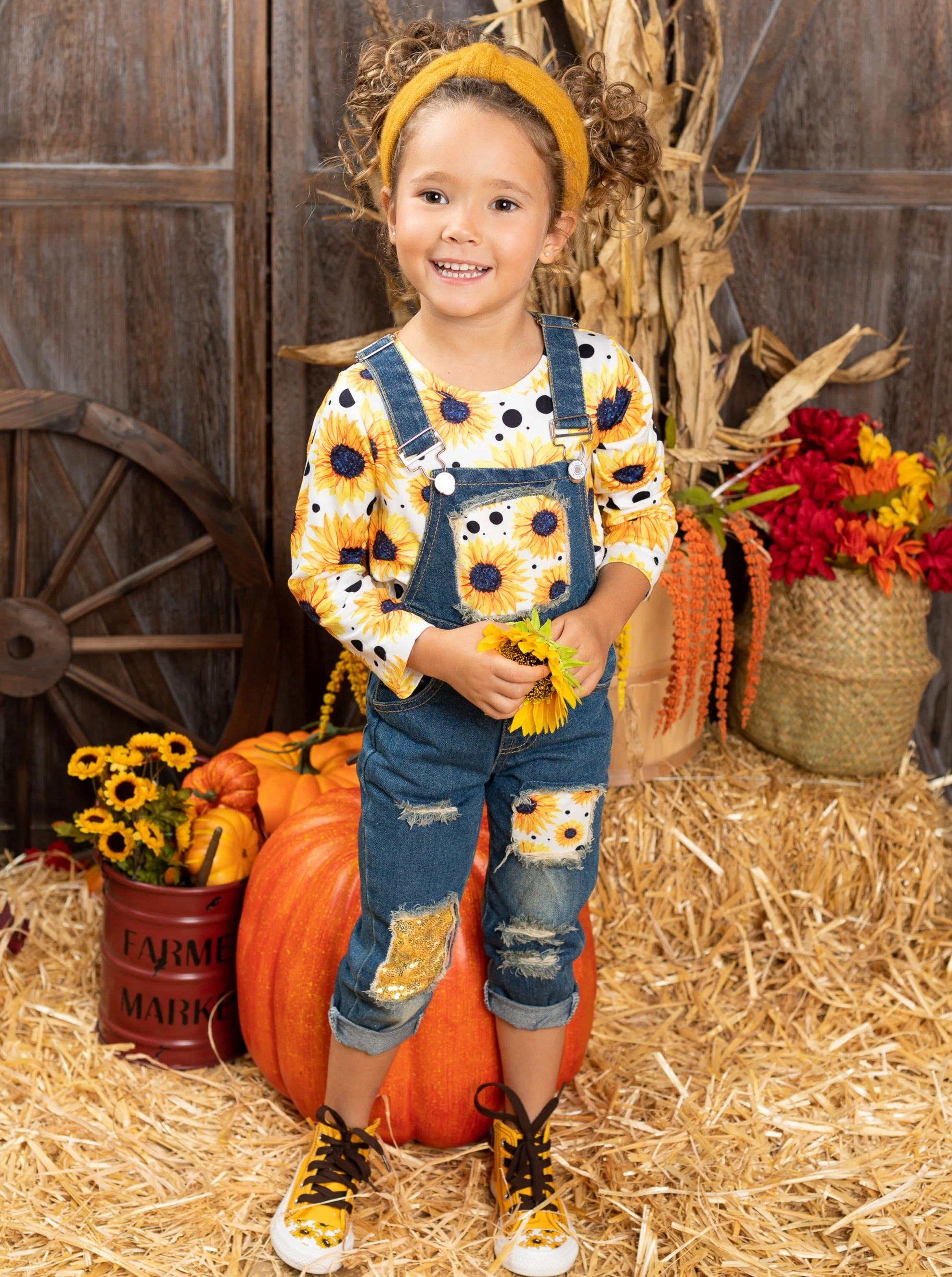 Bright Sunflower Patched Overall Set - Image 2