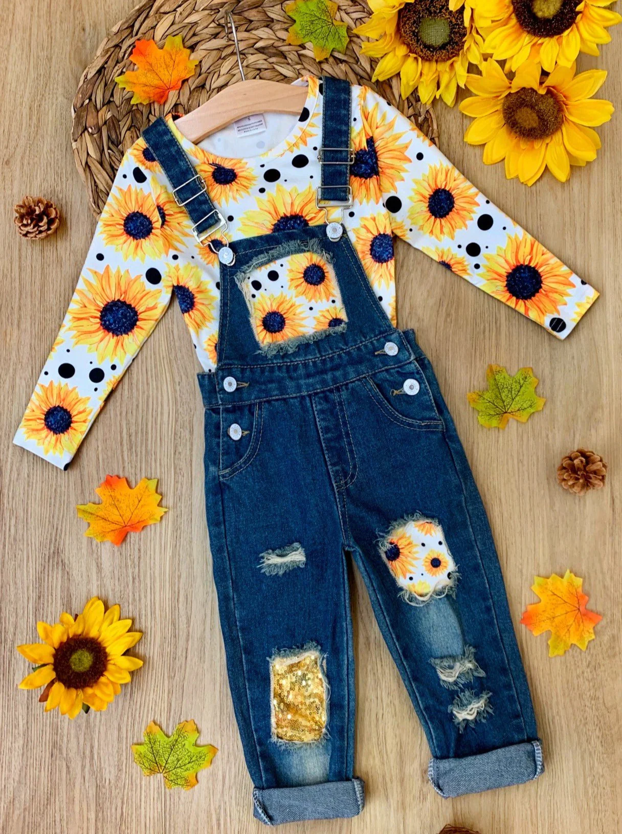 Bright Sunflower Patched Overall Set - Image 3