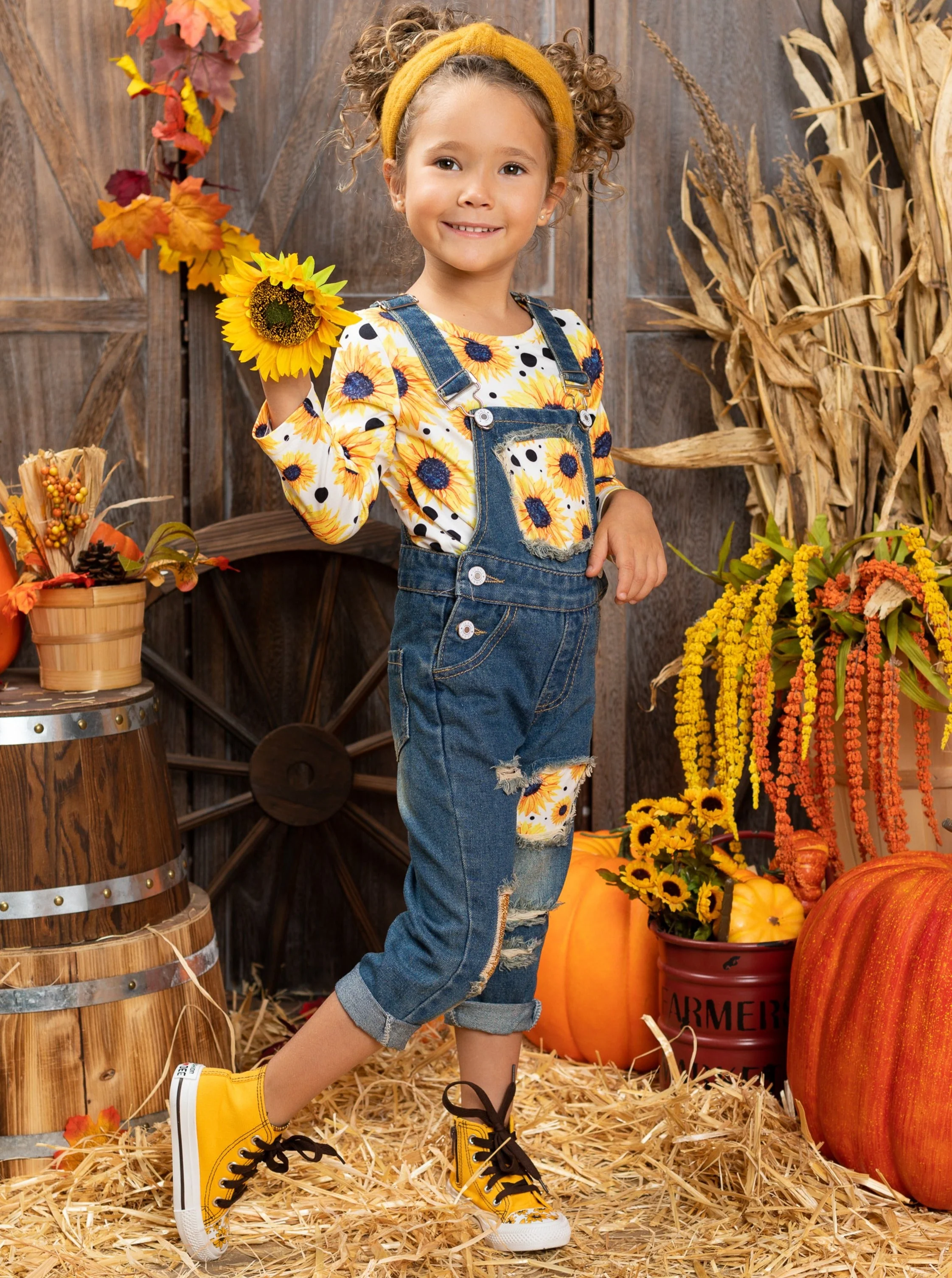Bright Sunflower Patched Overall Set - Image 4
