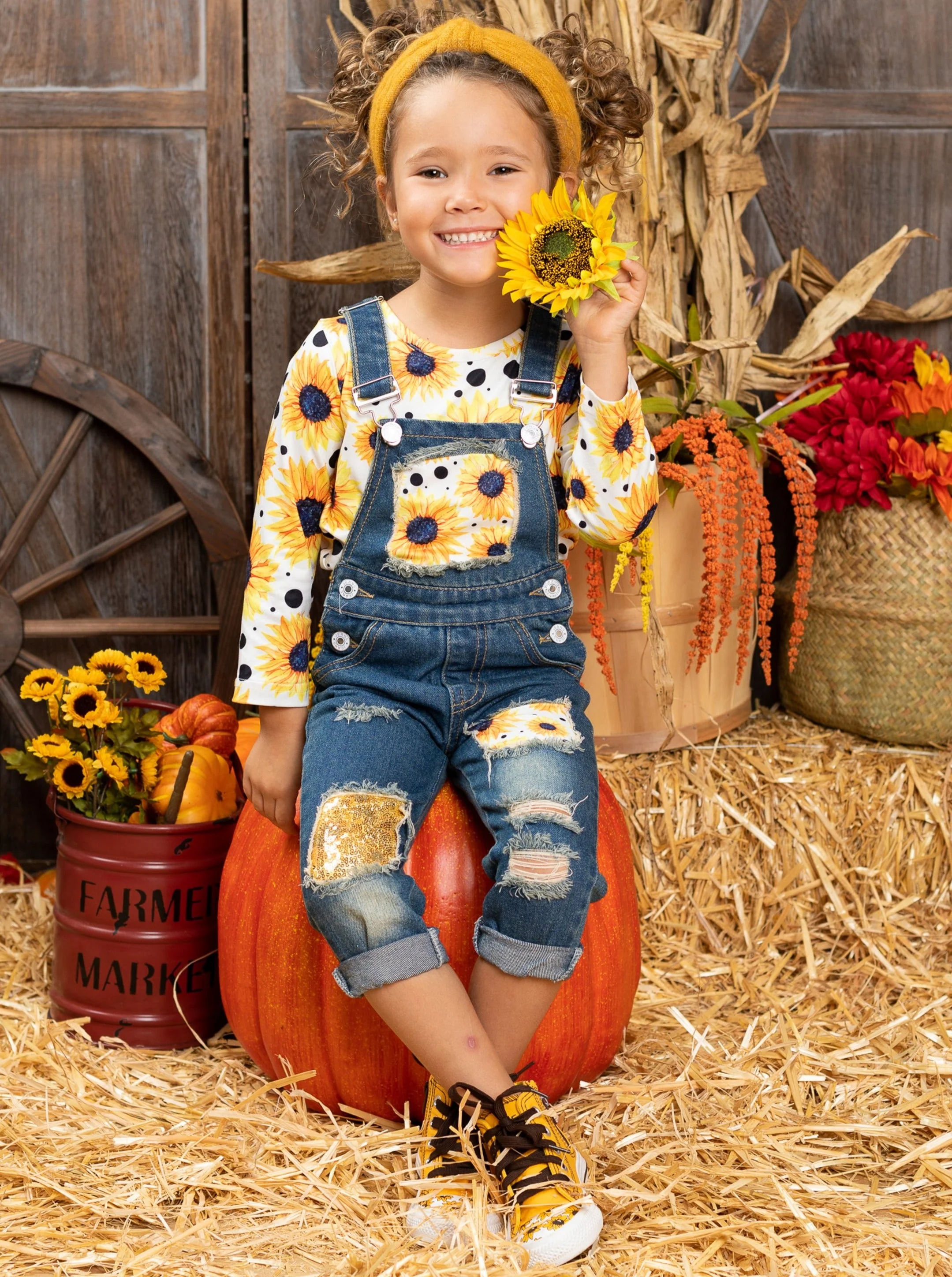 Bright Sunflower Patched Overall Set - Image 5
