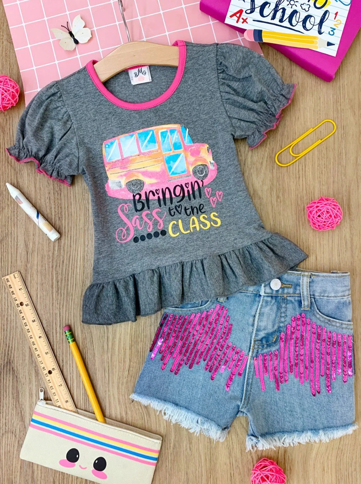 Bringing Sass to the Class Sequin Denim Short Set - Image 3