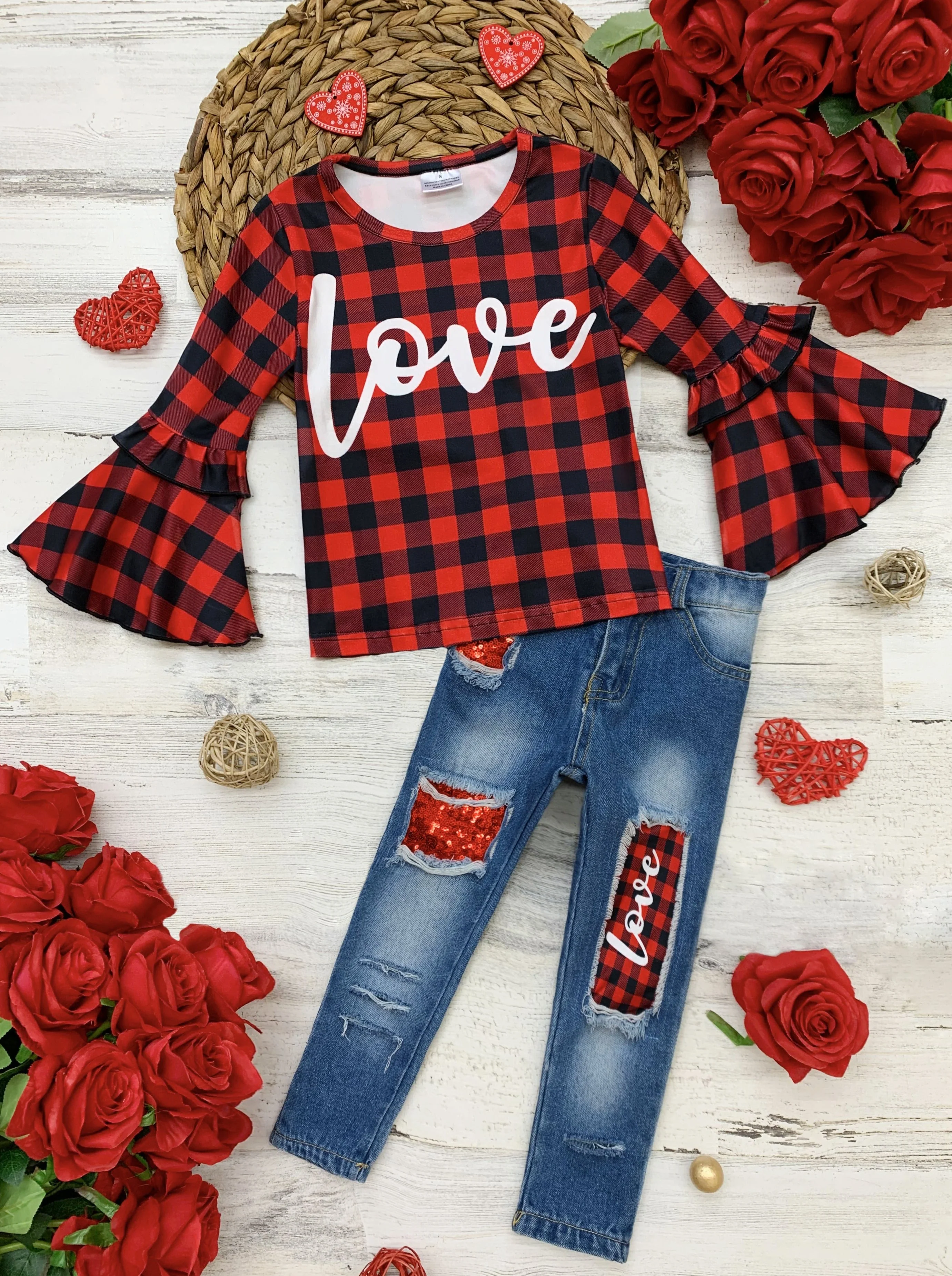 For Love Of Plaid Patched Jeans Set - Image 2