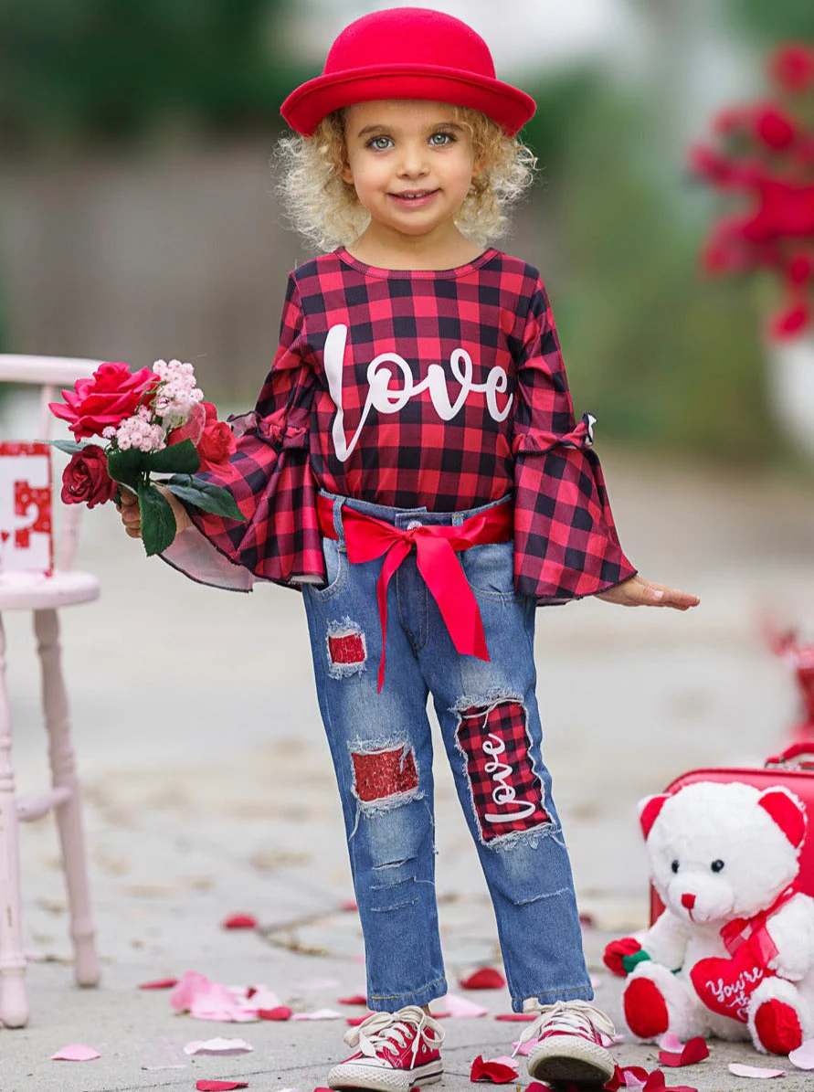 For Love Of Plaid Patched Jeans Set - Image 4