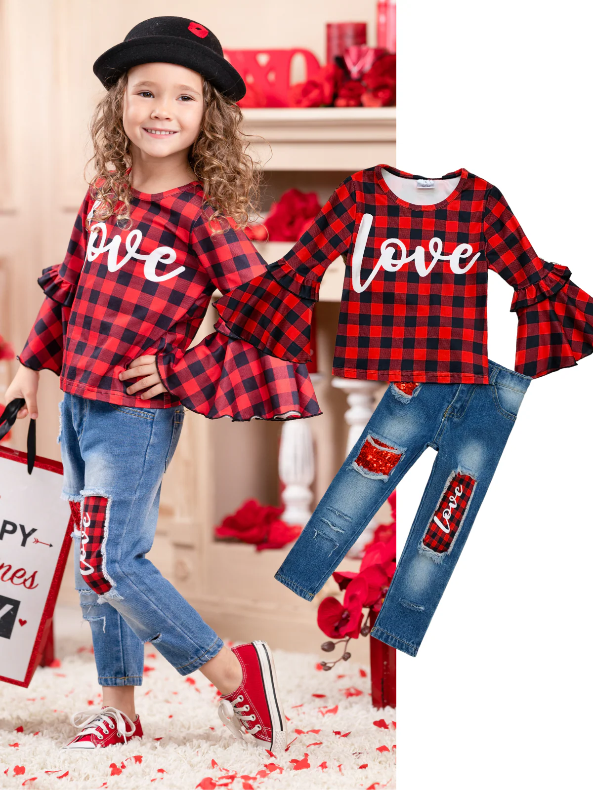 For Love Of Plaid Patched Jeans Set - Image 6