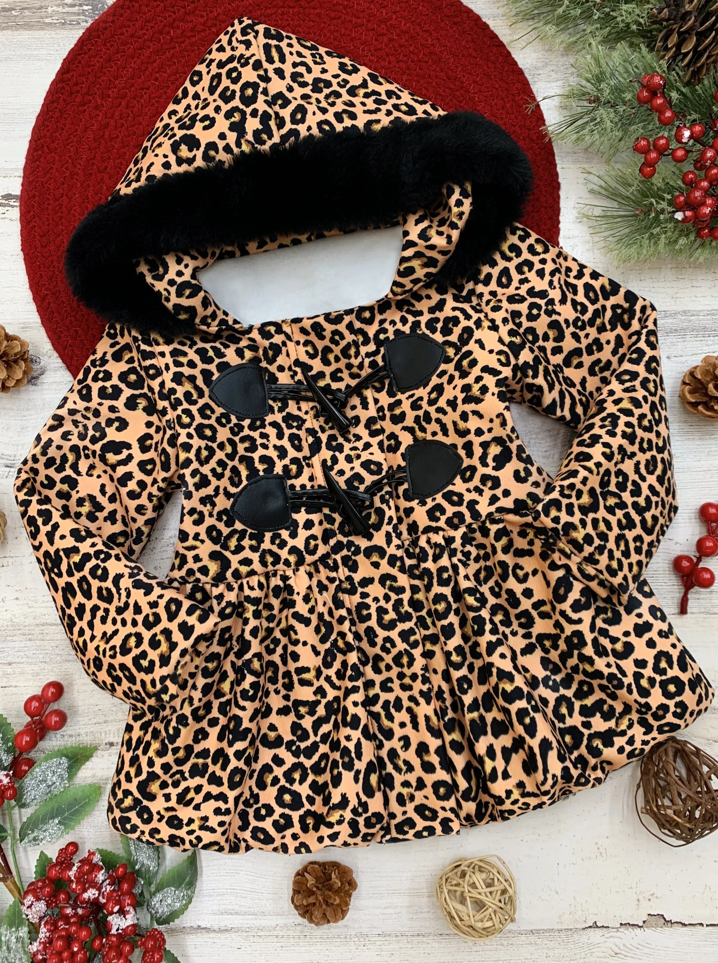 Girls Bundled Up Leopard Coat with Faux Fur Lined Hood - Image 2