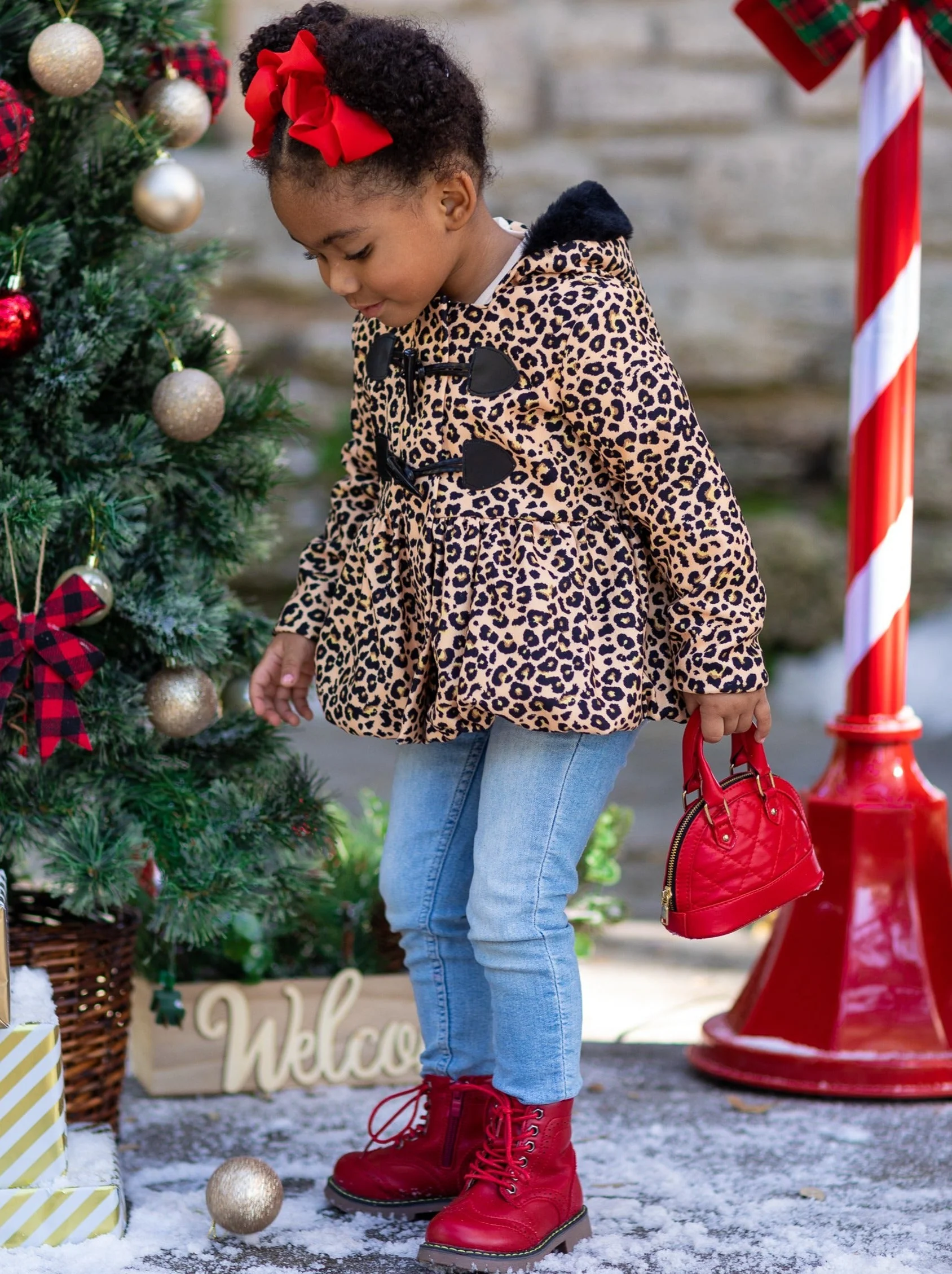 Girls Bundled Up Leopard Coat with Faux Fur Lined Hood - Image 3