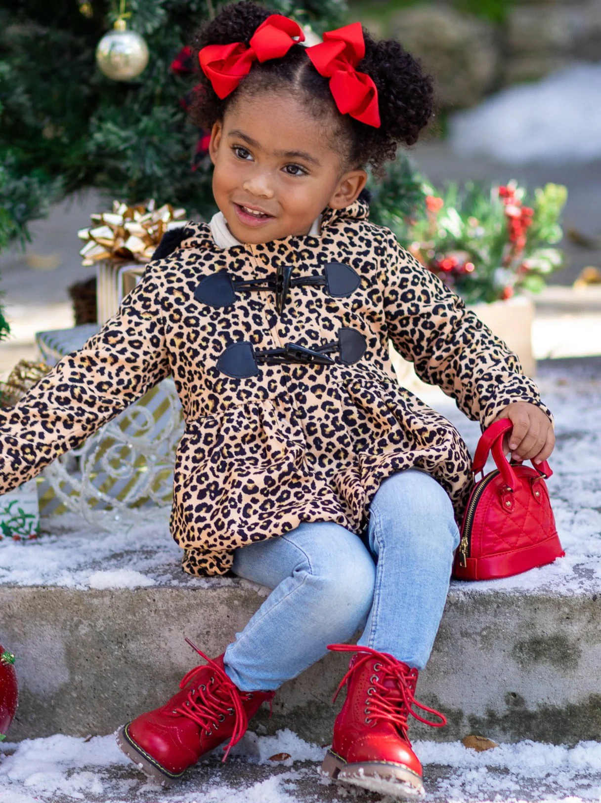Girls Bundled Up Leopard Coat with Faux Fur Lined Hood - Image 4