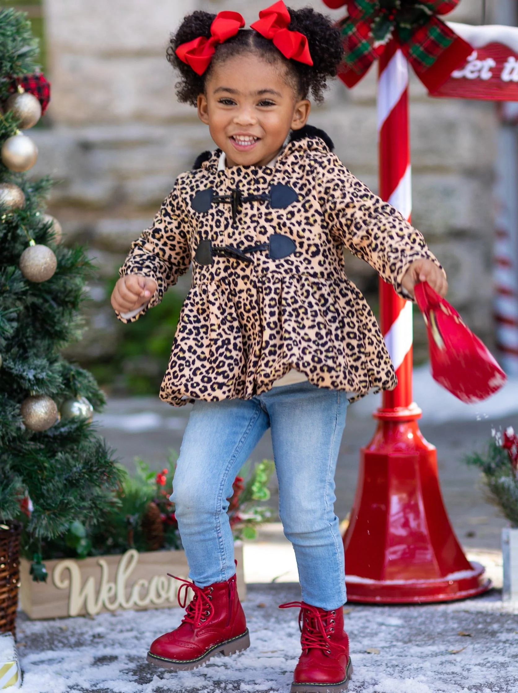 Girls Bundled Up Leopard Coat with Faux Fur Lined Hood - Image 5