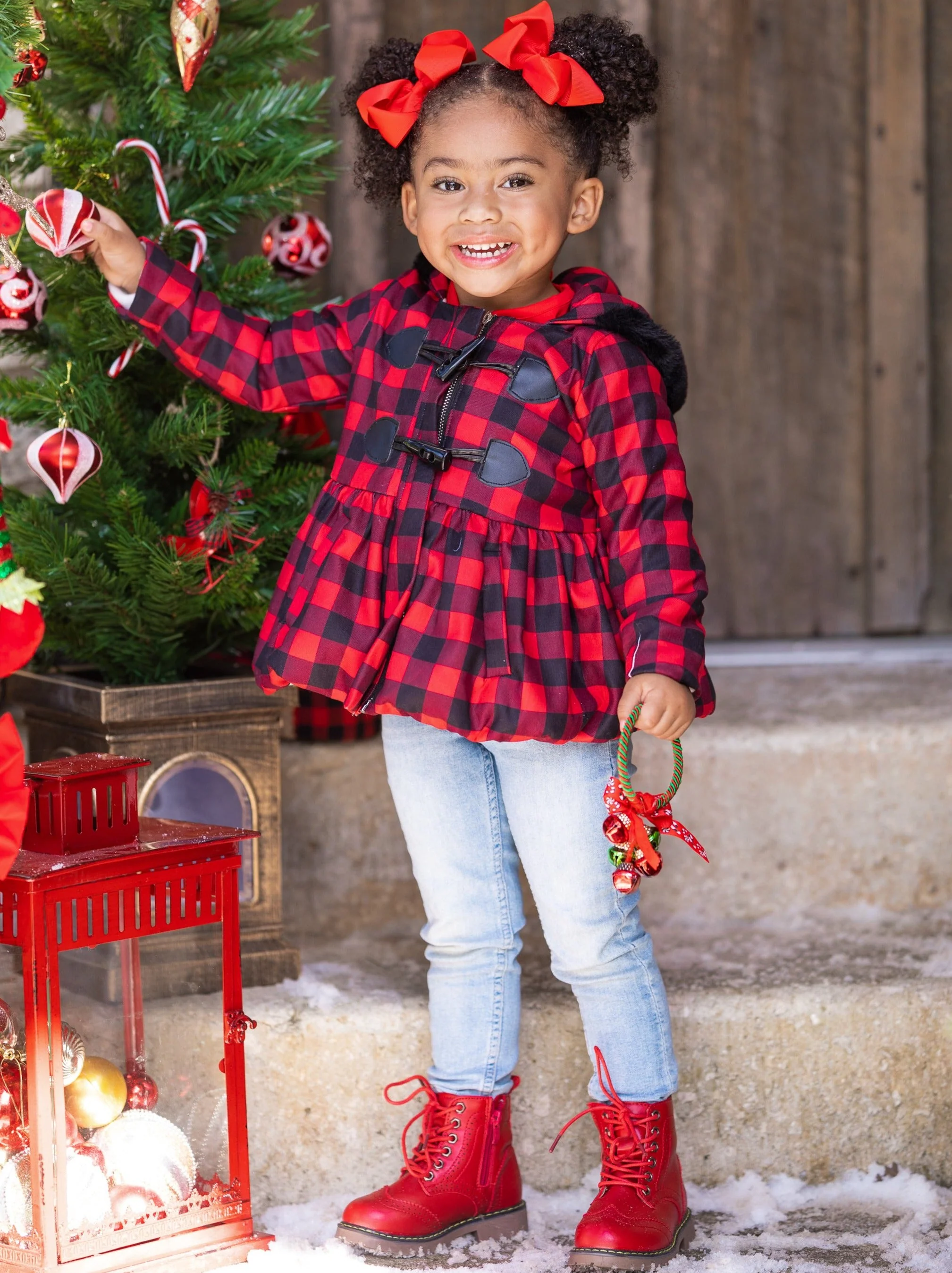 Bundled Up Plaid Peplum Hoodie Coat - Image 4