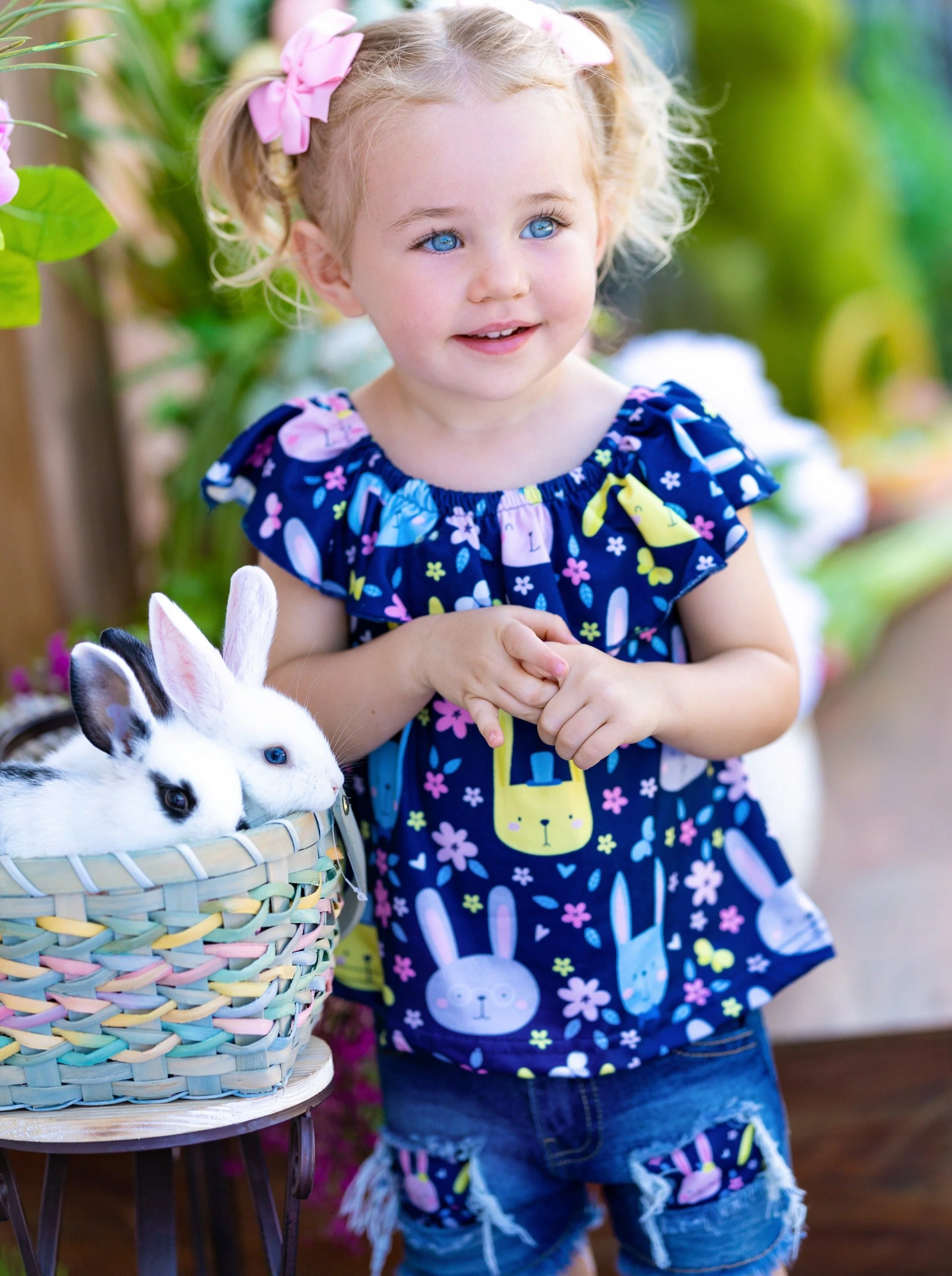 Bunny Blossoms Patched Denim Shorts Set - Image 2