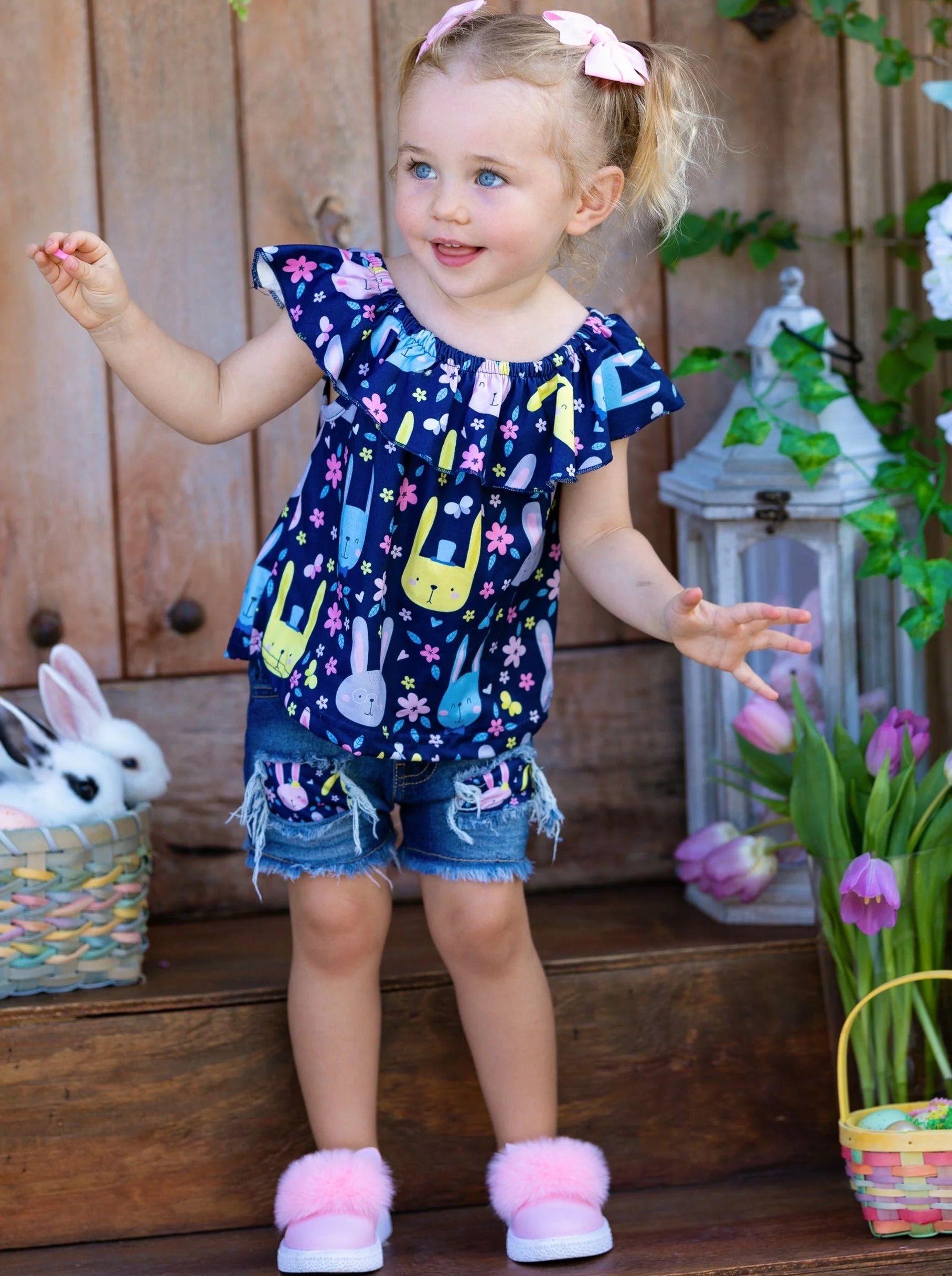 Bunny Blossoms Patched Denim Shorts Set - Image 3