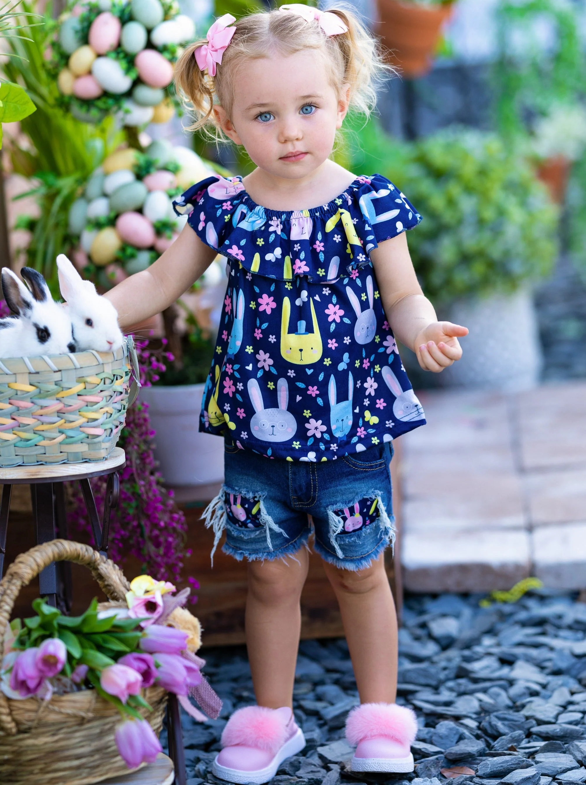 Bunny Blossoms Patched Denim Shorts Set - Image 4