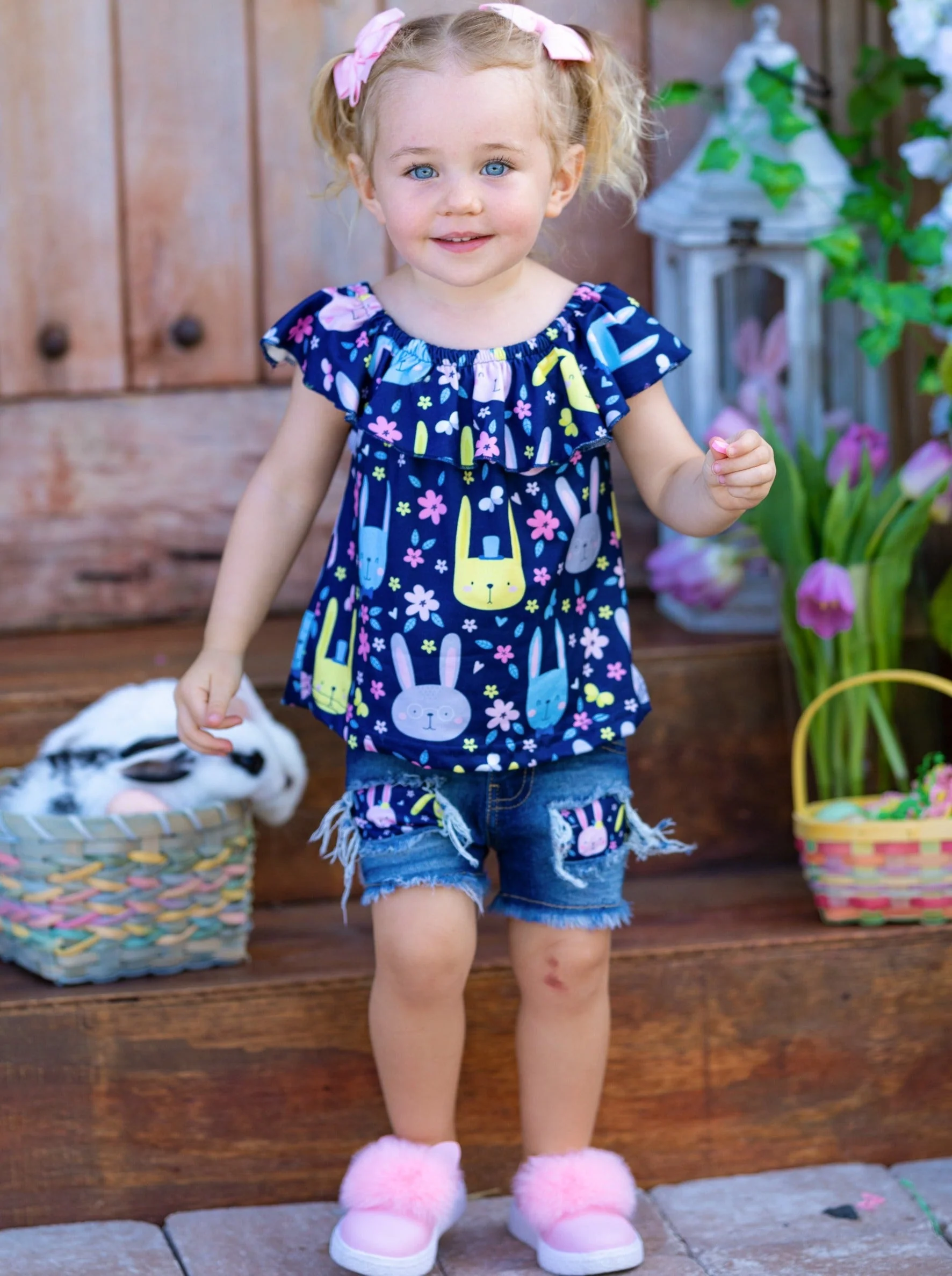 Bunny Blossoms Patched Denim Shorts Set - Image 5
