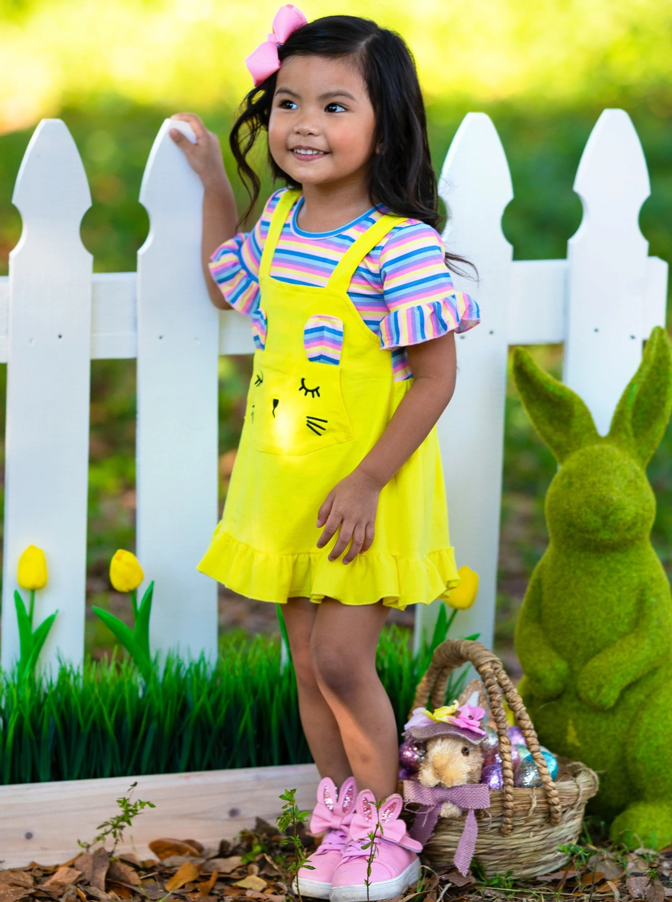 Striped Bunny Pocket Overall Dress - Image 2