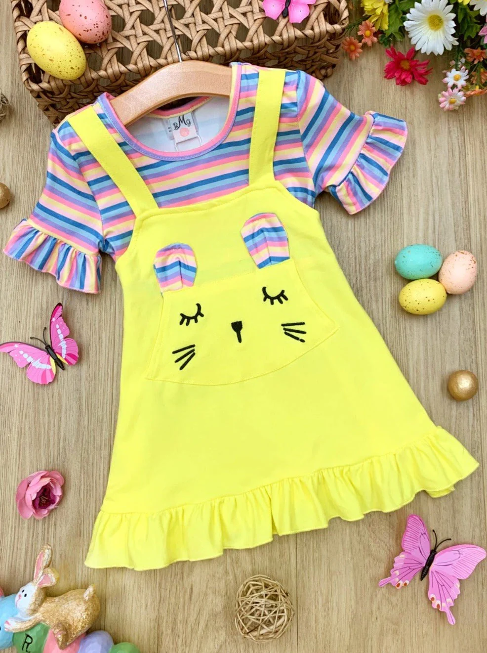 Striped Bunny Pocket Overall Dress - Image 3