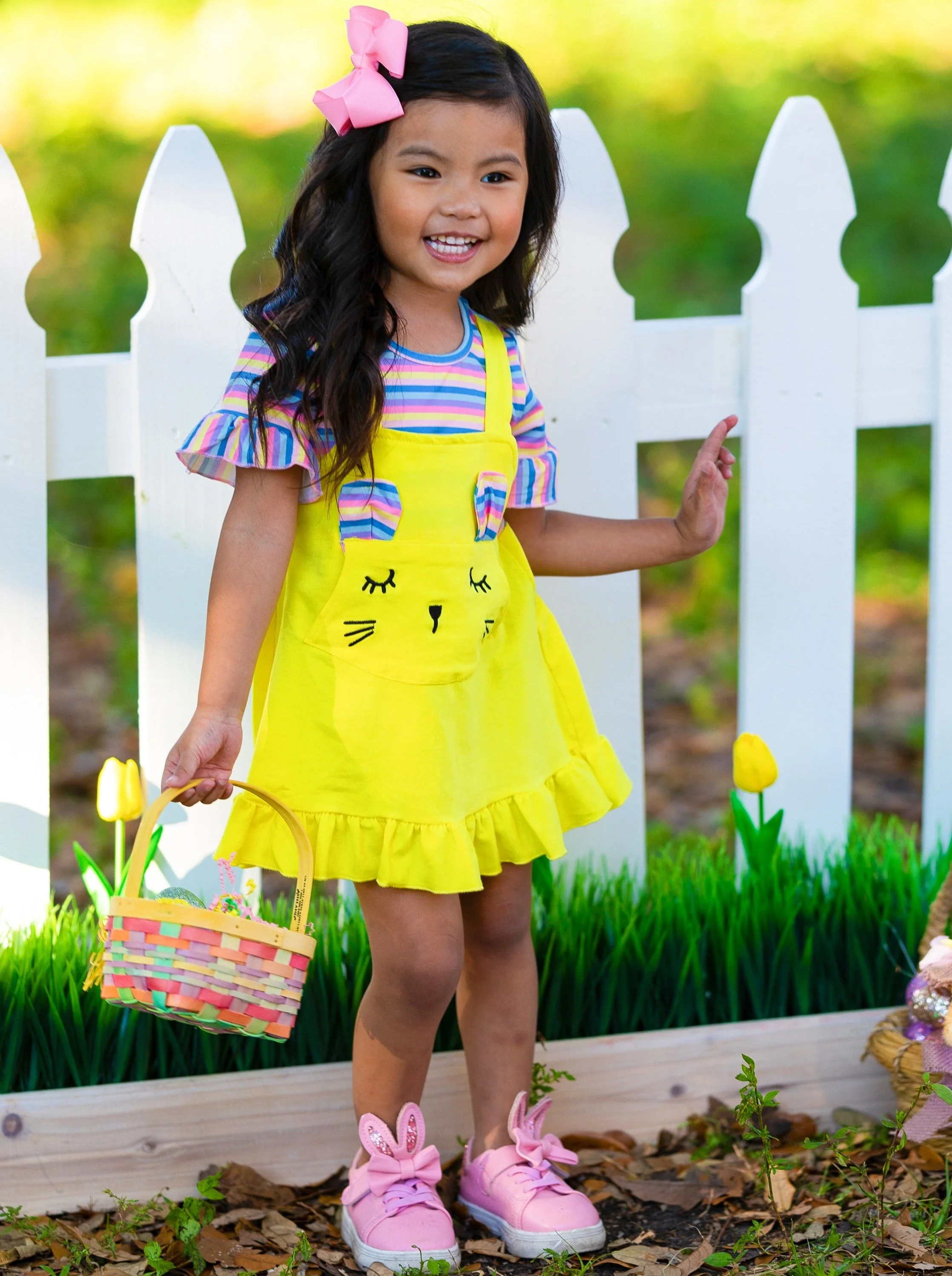 Striped Bunny Pocket Overall Dress - Image 4