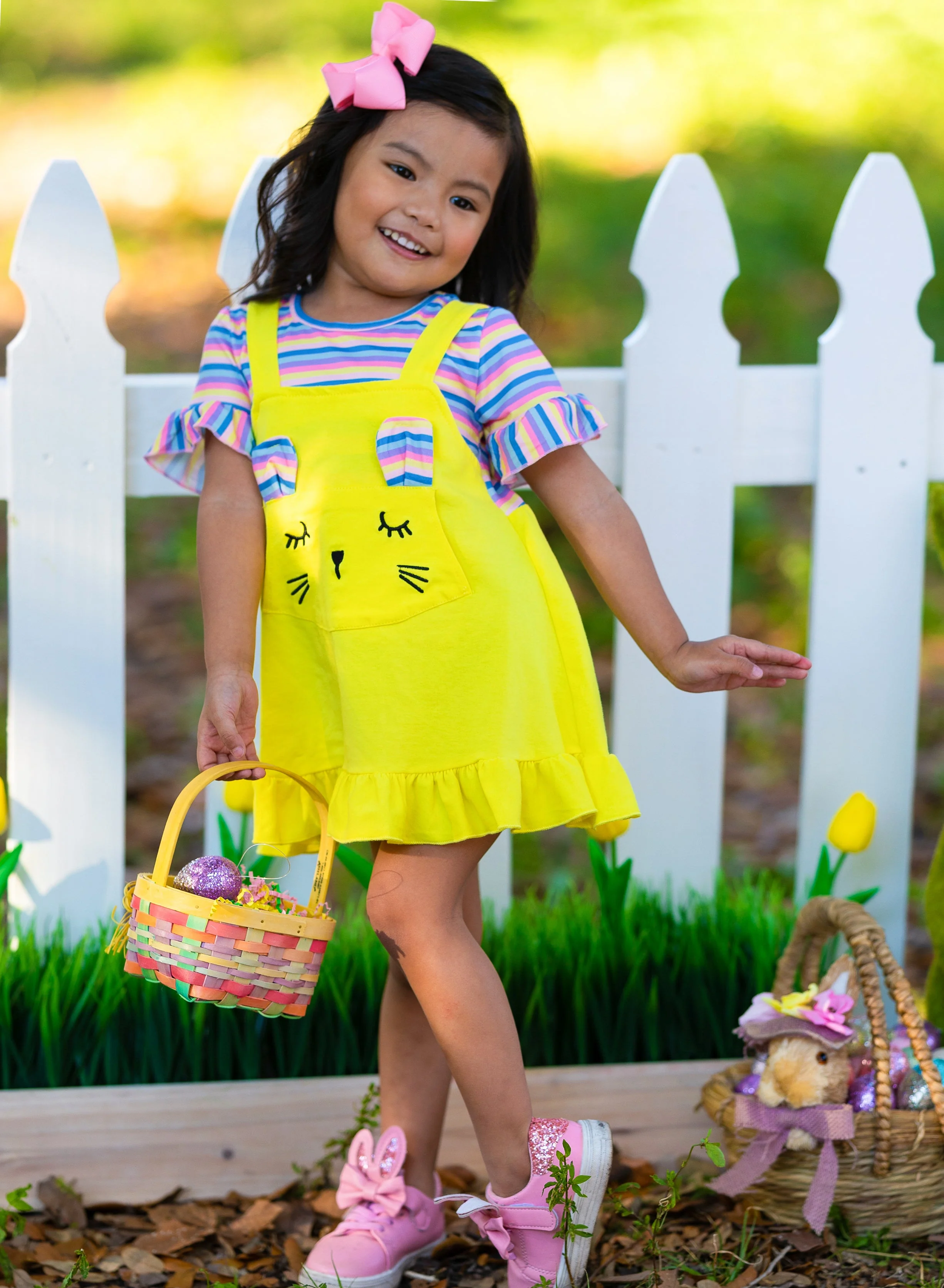 Striped Bunny Pocket Overall Dress - Image 5