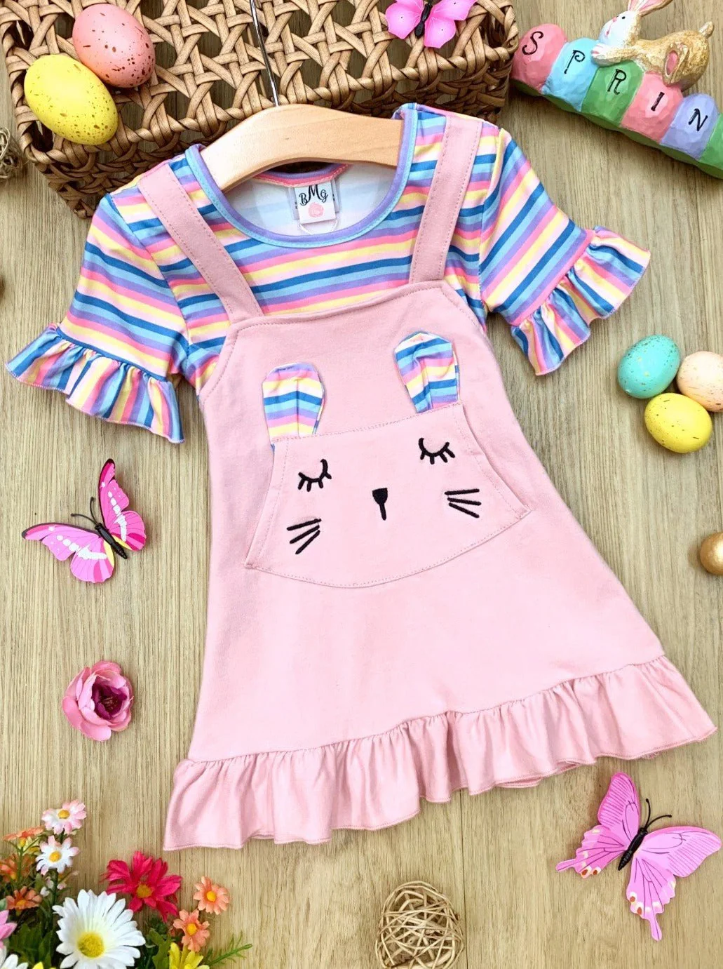 Striped Bunny Pocket Overall Dress - Image 6
