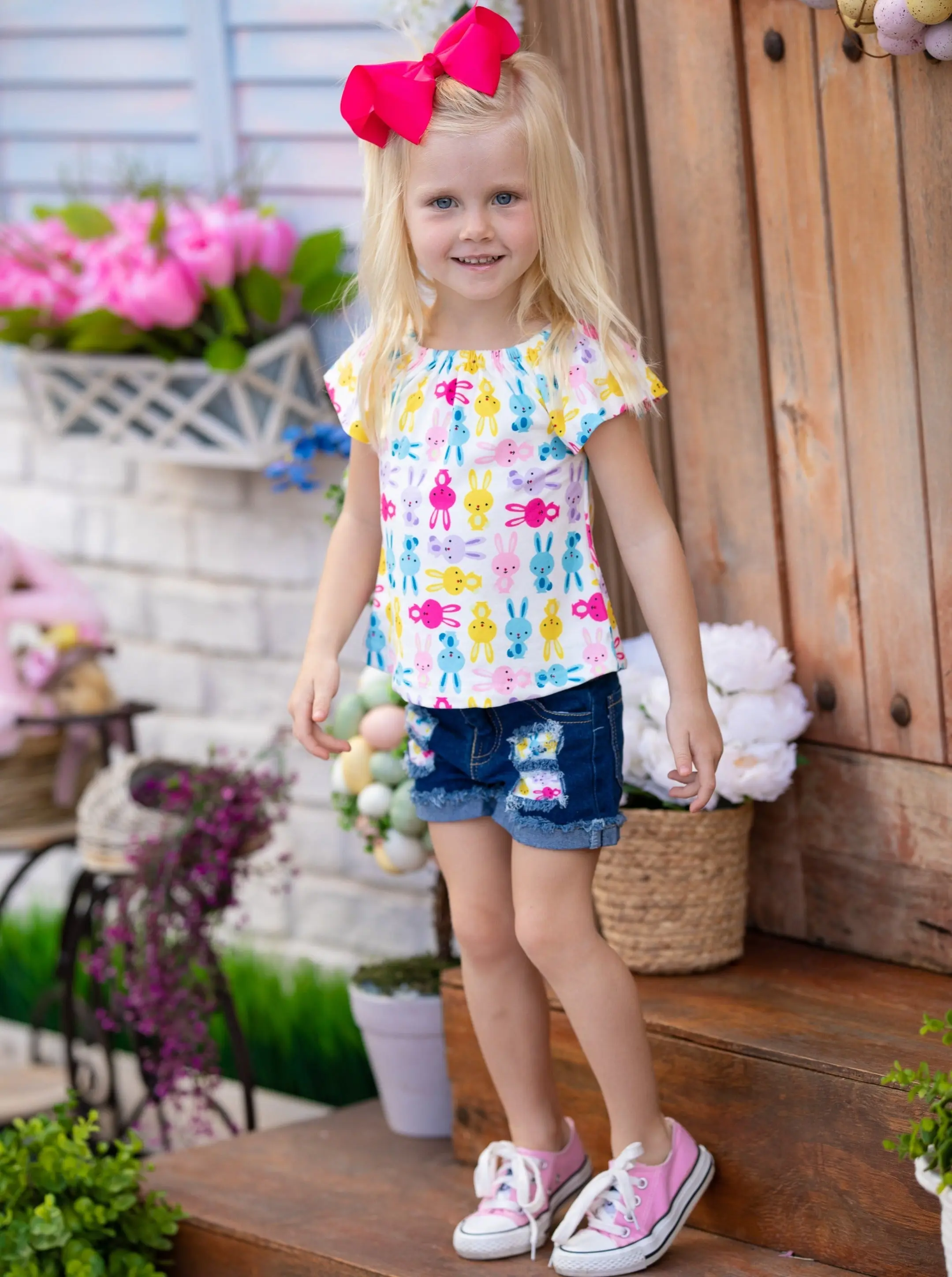 The Bunny Crew Patched Denim Shorts Set - Image 4