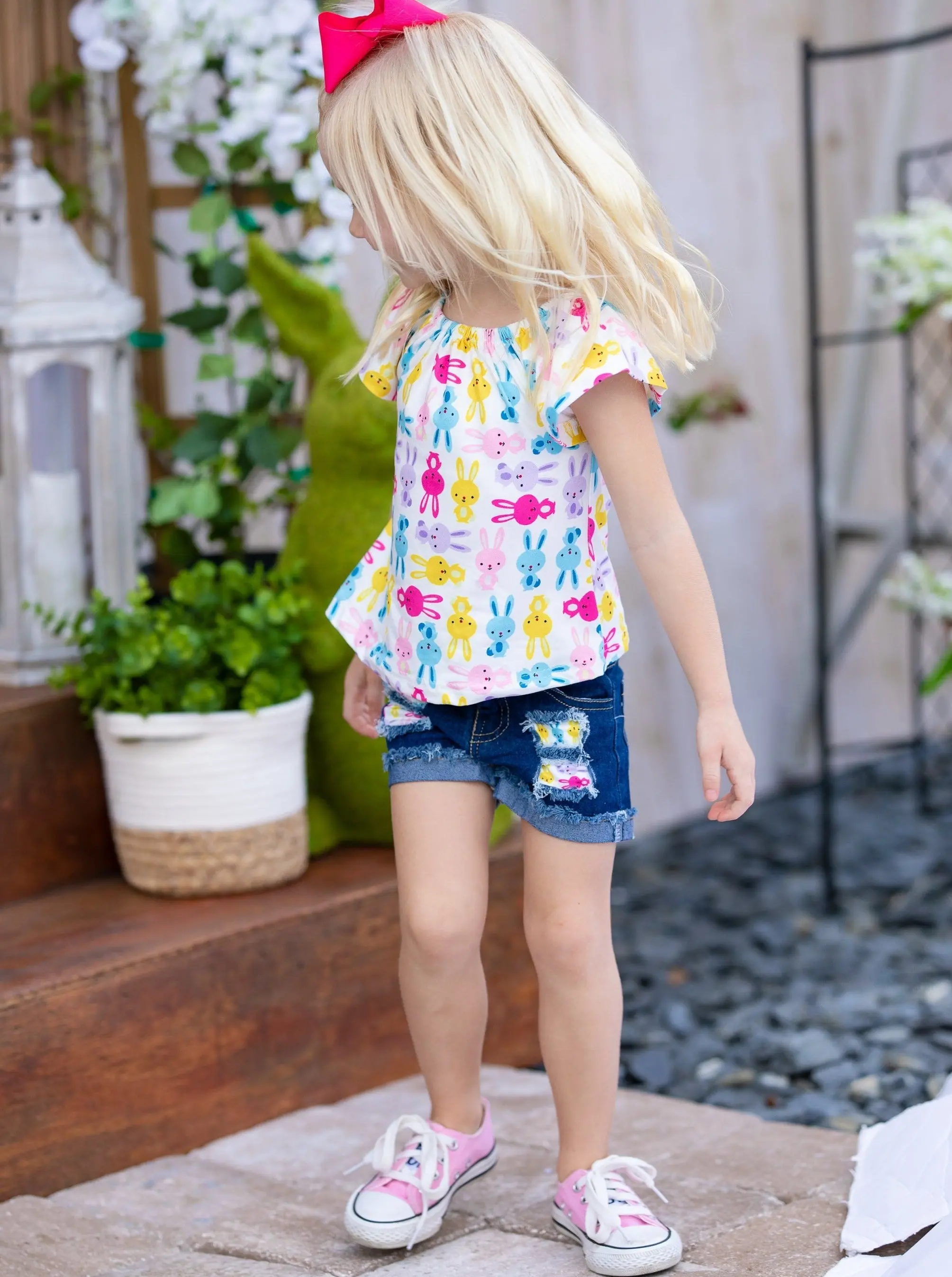 The Bunny Crew Patched Denim Shorts Set - Image 5