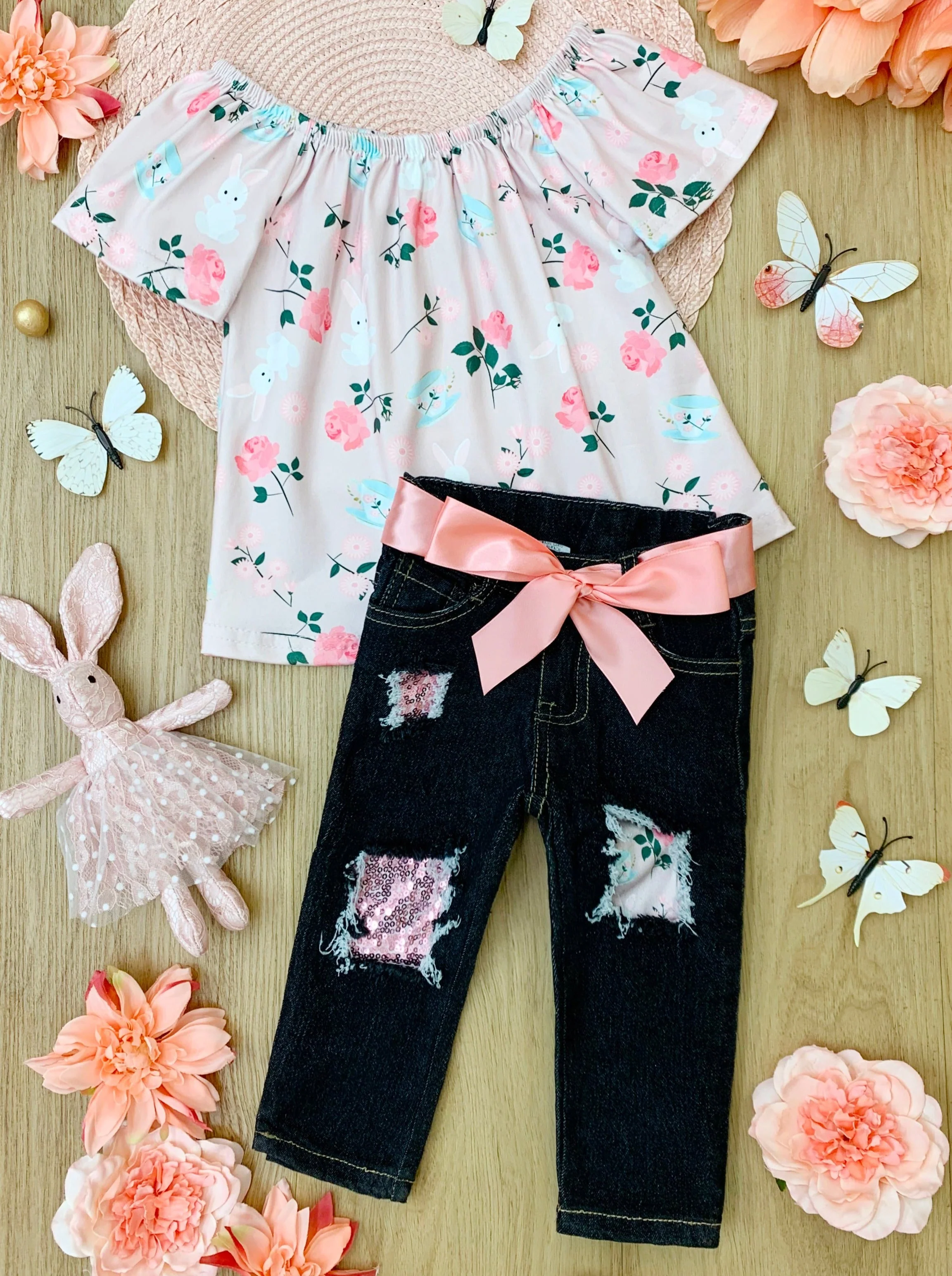 Buns and Roses Sparkle Patched Jeans Set - Image 4