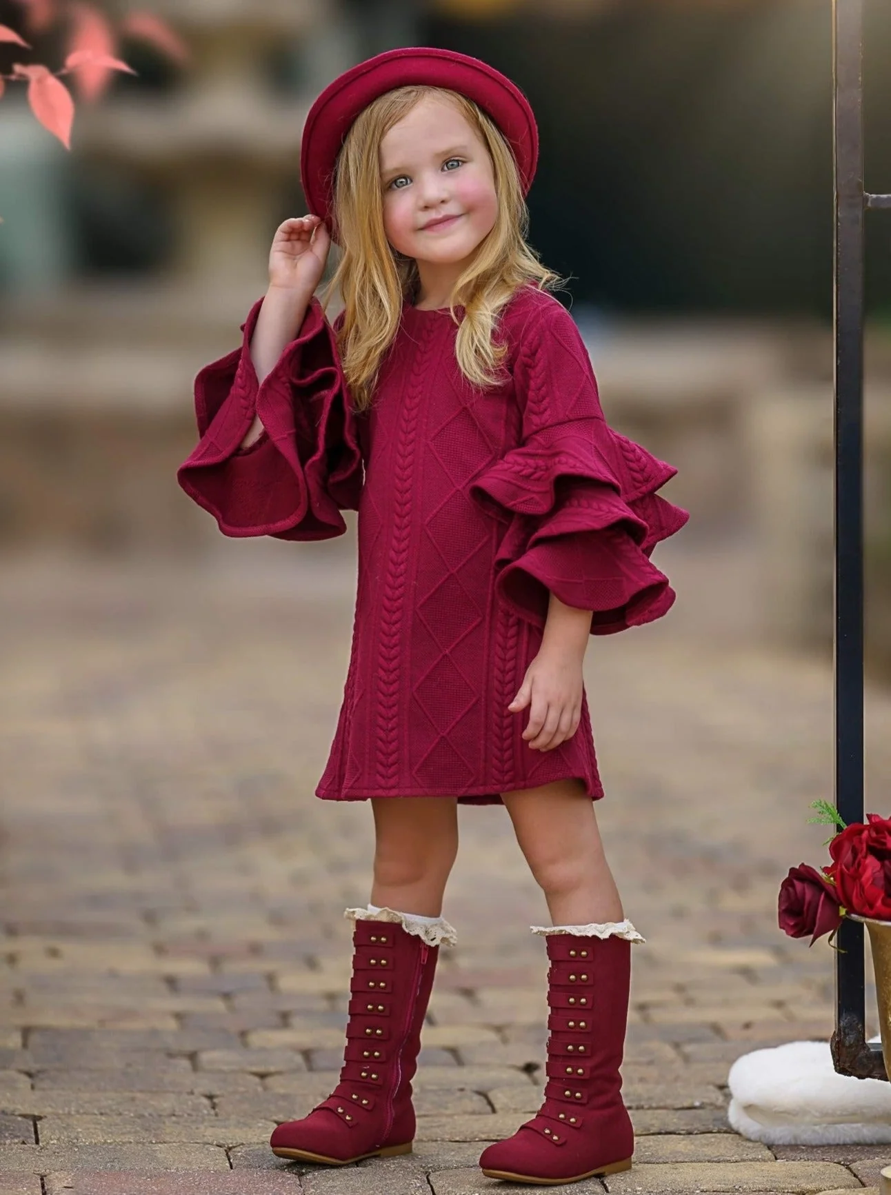 Best Pick Burgundy Tiered Sleeve Dress - Image 2