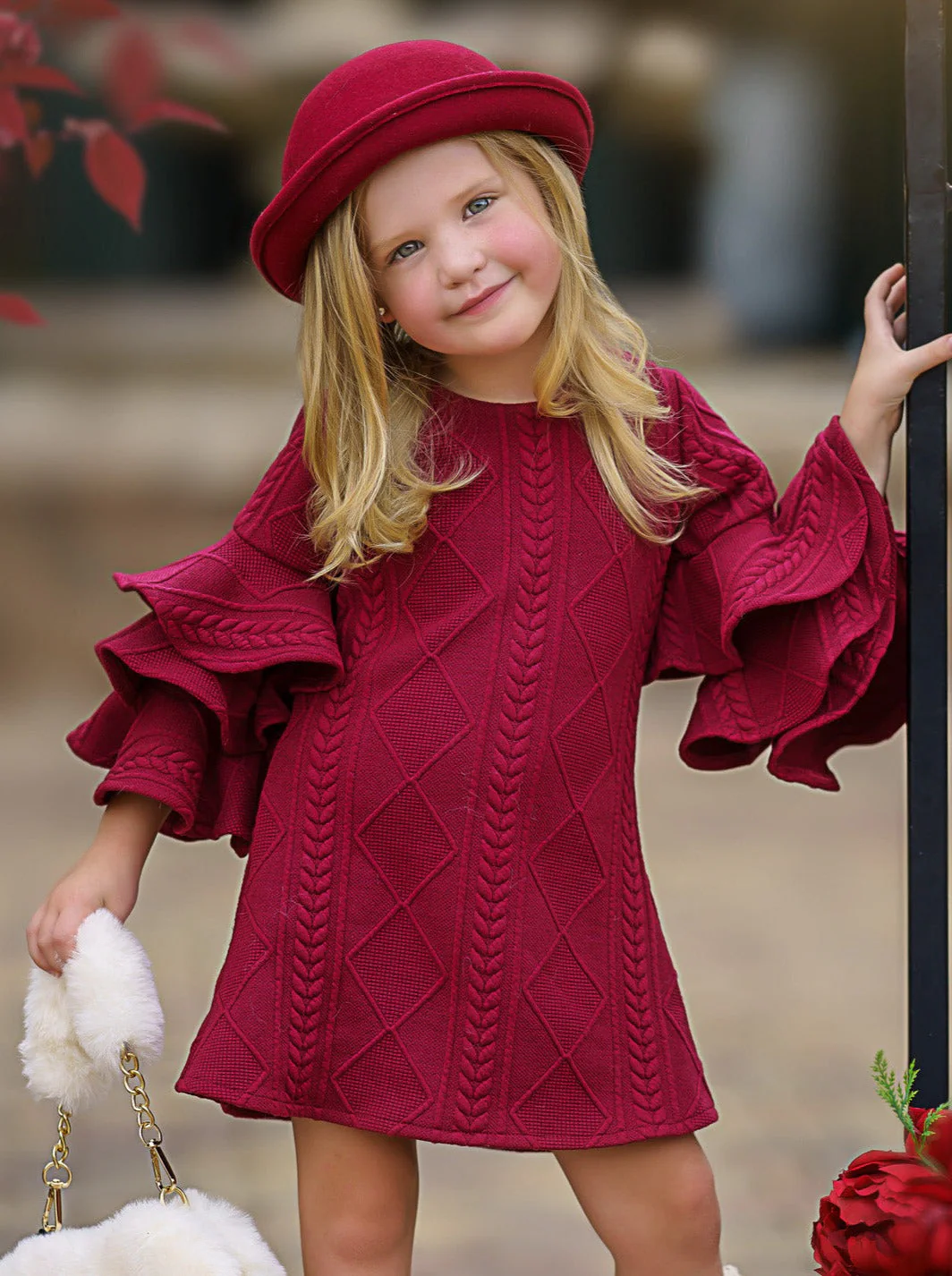 Best Pick Burgundy Tiered Sleeve Dress - Image 3
