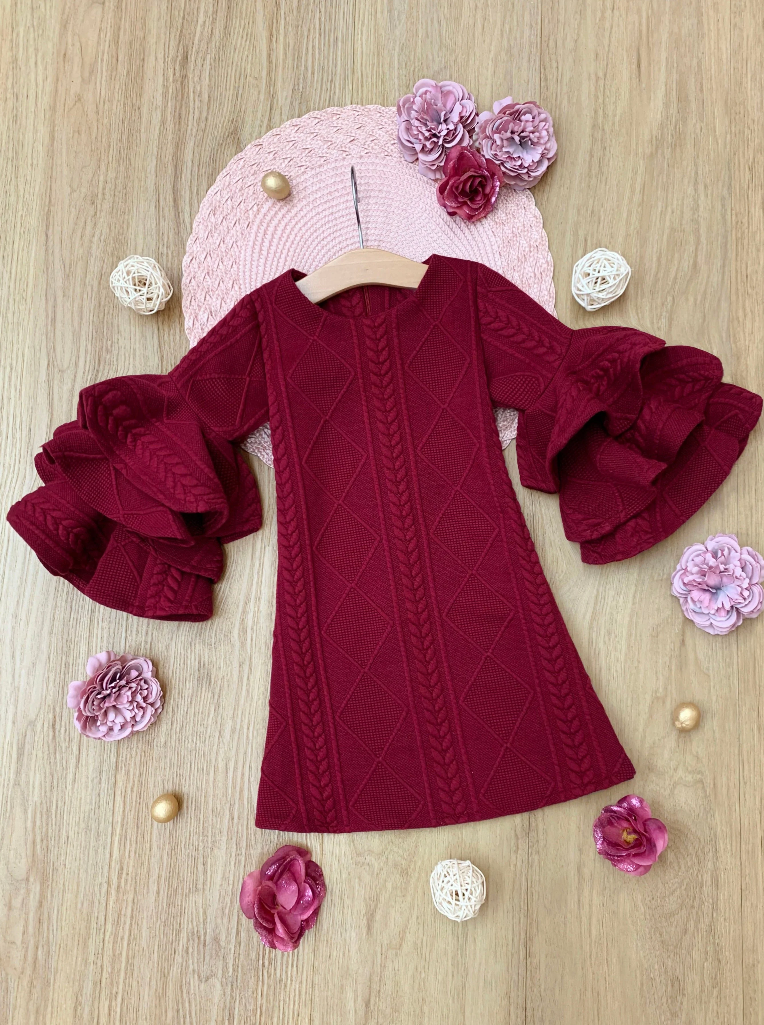 Best Pick Burgundy Tiered Sleeve Dress - Image 5