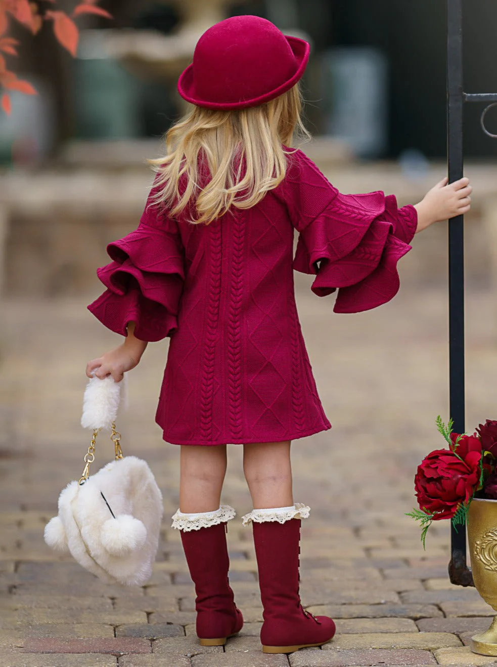 Best Pick Burgundy Tiered Sleeve Dress - Image 6