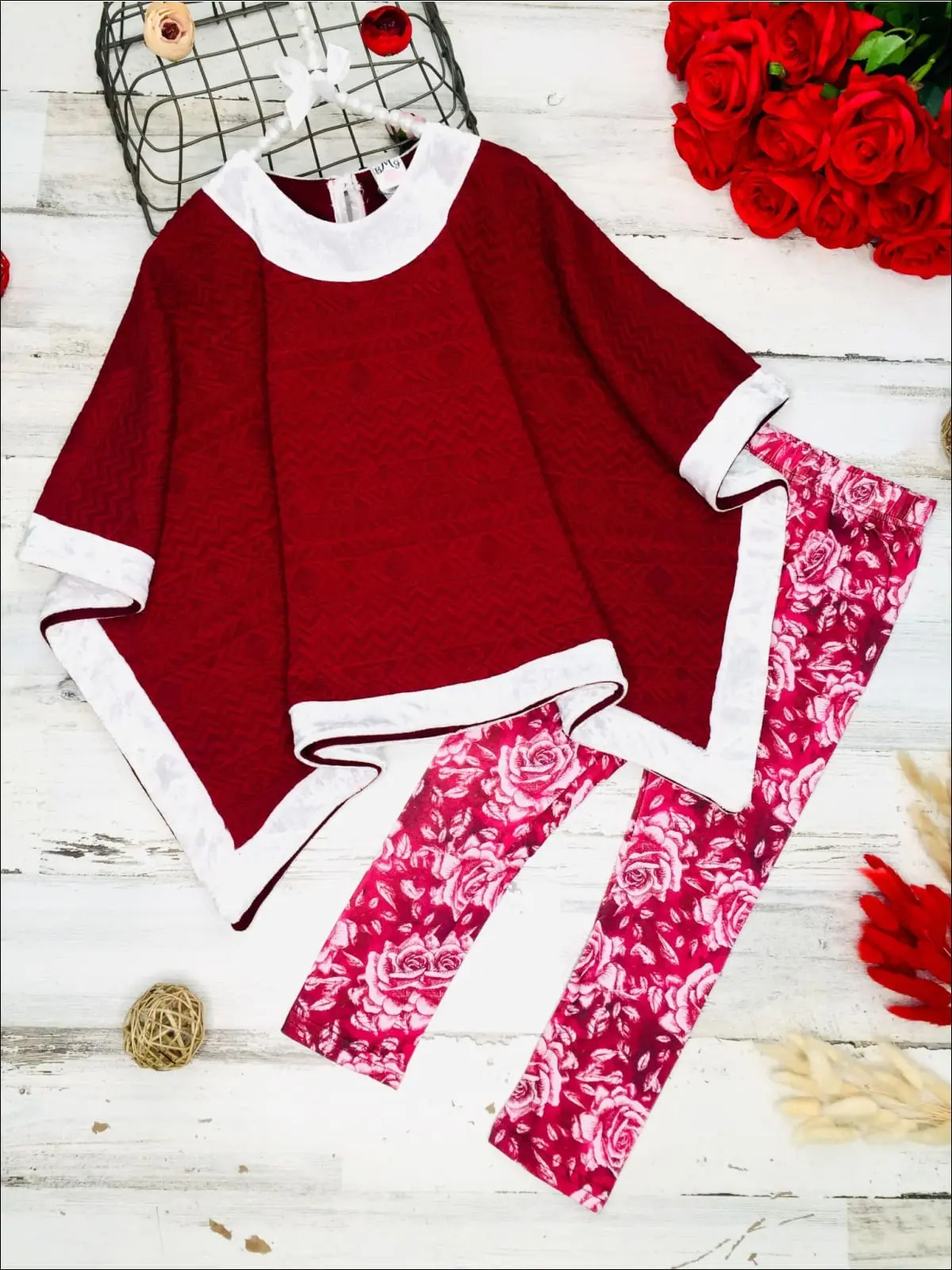 Cranberry Poncho and Rose Legging Set - Image 3