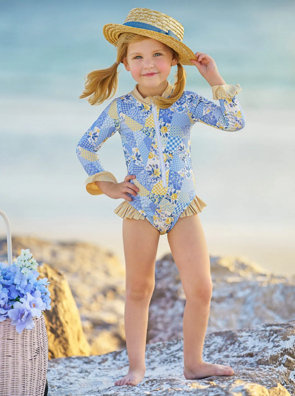 Buttercup Patchwork Rash Guard One Piece Swimsuit - Image 3