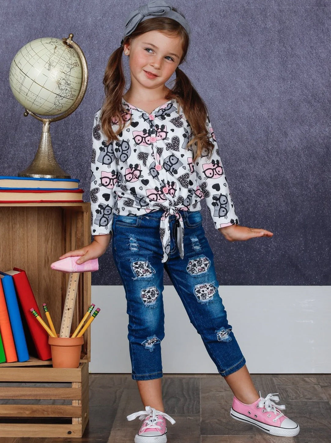 Smart Kitten Patched Jeans Set - Image 2